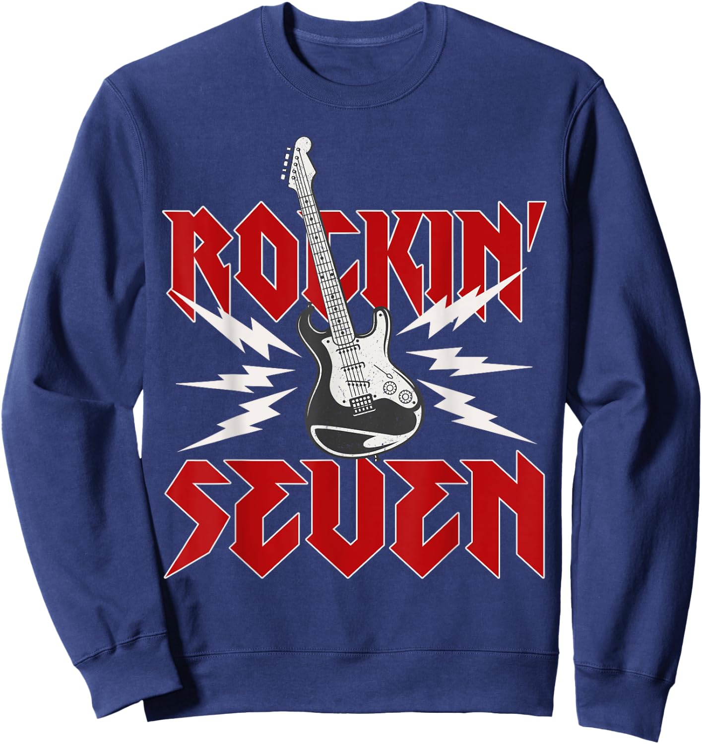 Rockin' Seven Retro Rockstar 7th Birthday Boy Girl Guitar Sweatshirt - Sweatshirt | Navy