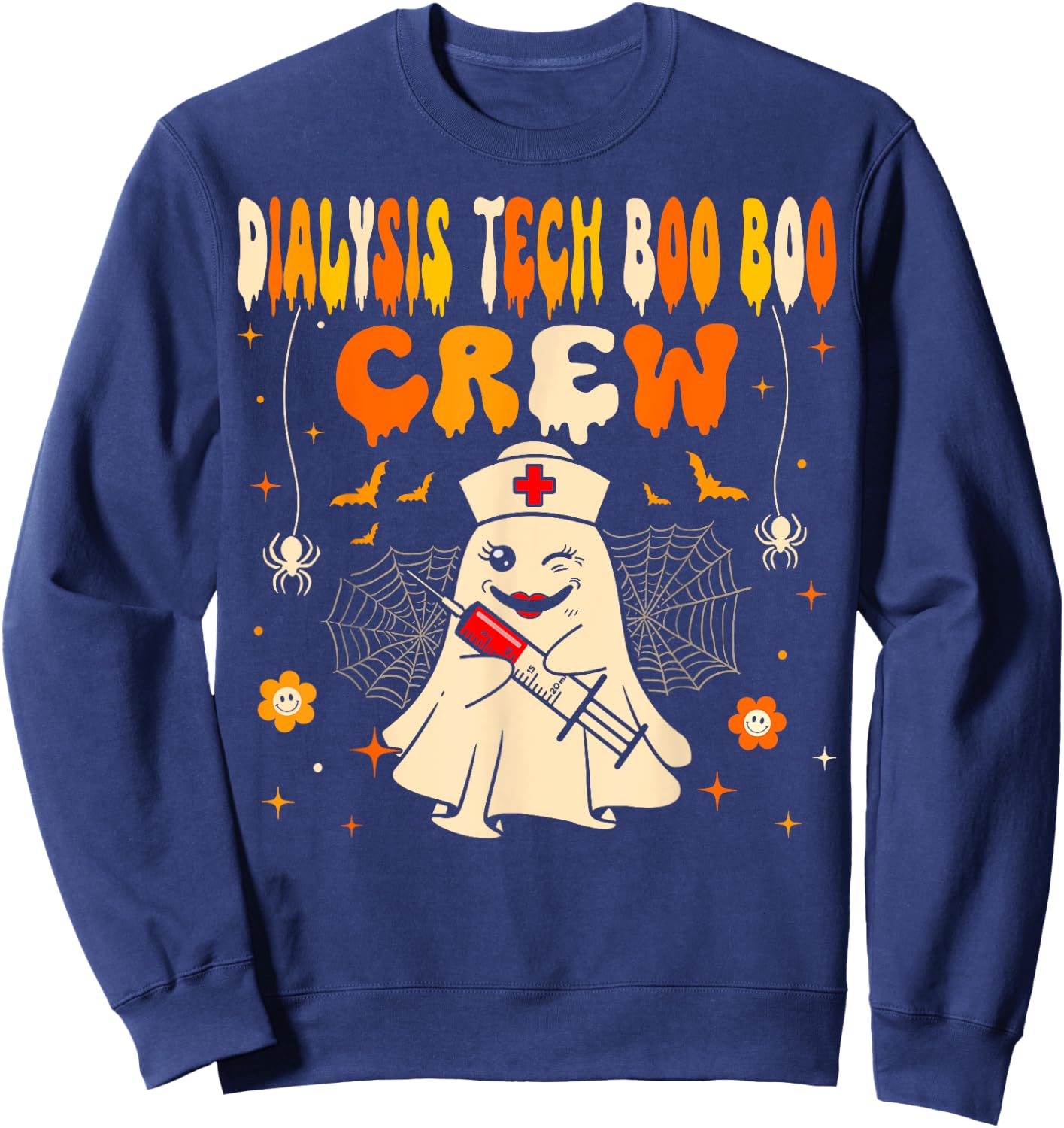 Halloween Dialysis Tech Boo Crew Dialysis Nurse Ghost Sweatshirt - Sweatshirt | Navy