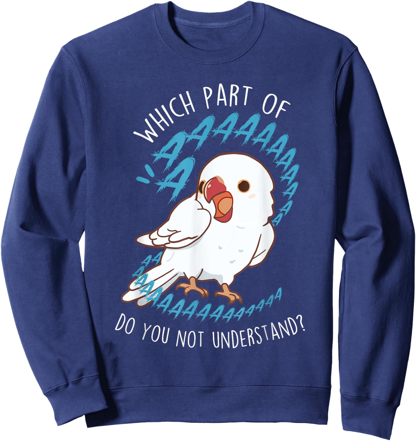 White Indian Ringneck Parrot Aaa Funny Cute Pet Albino Bird Sweatshirt - Sweatshirt | Navy