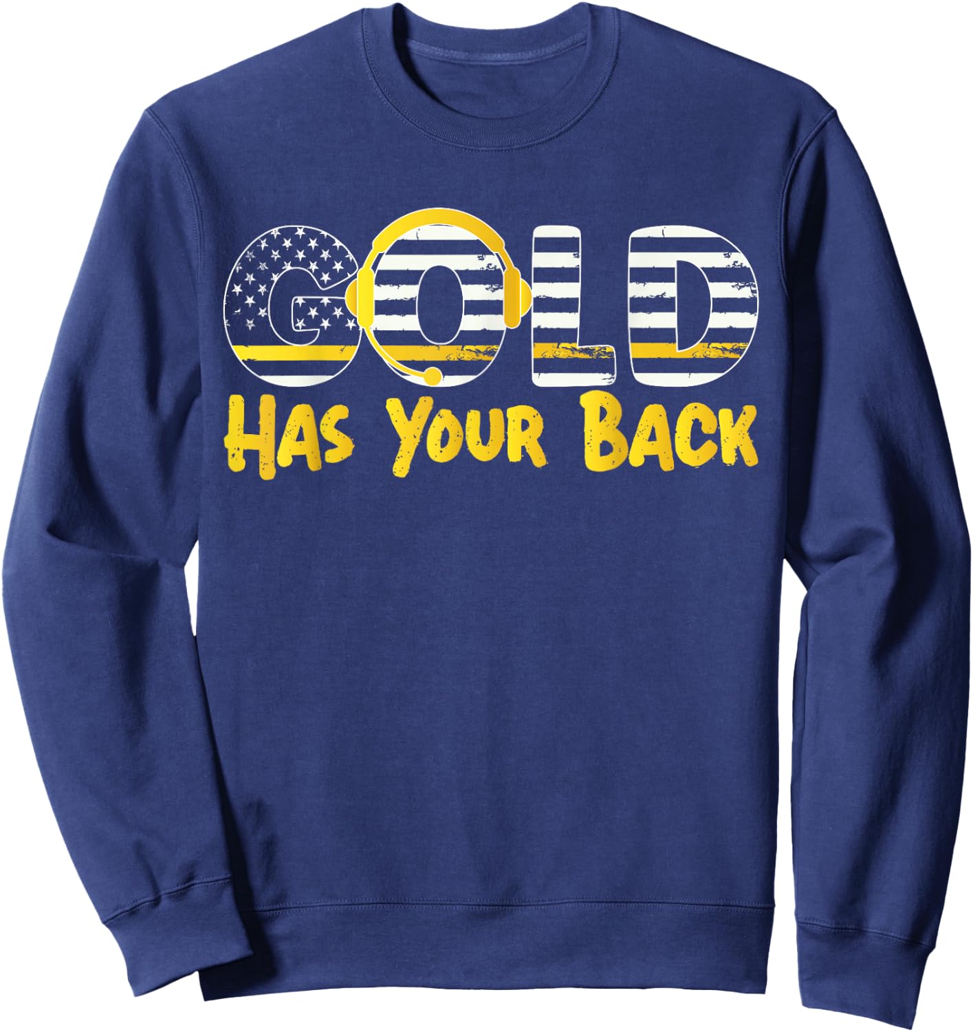 911 Dispatcher Thin Gold Yellow Line American Flag Gold Has Sweatshirt - Sweatshirt | Navy