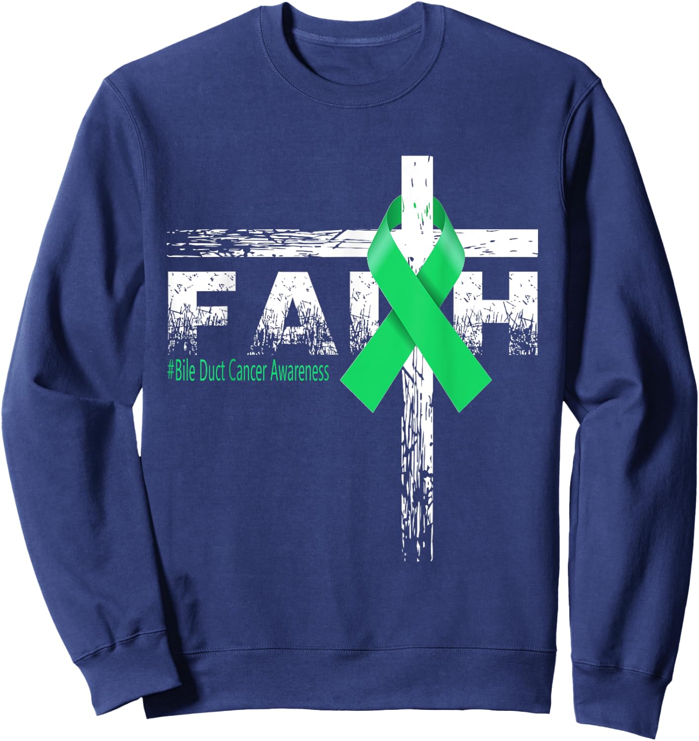 Bile Duct Cancer Awareness Christian Faith & Cross Sweatshirt - Sweatshirt | Navy