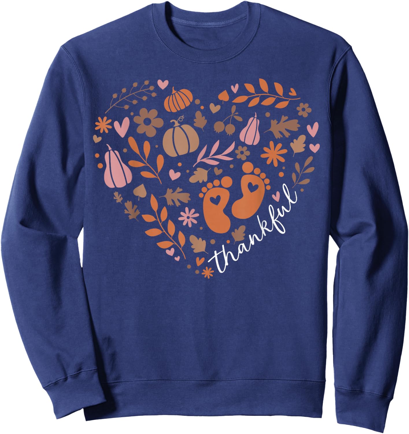 Thankful Pregnancy Announcement Heart Fall Thanksgiving Sweatshirt - Sweatshirt | Navy