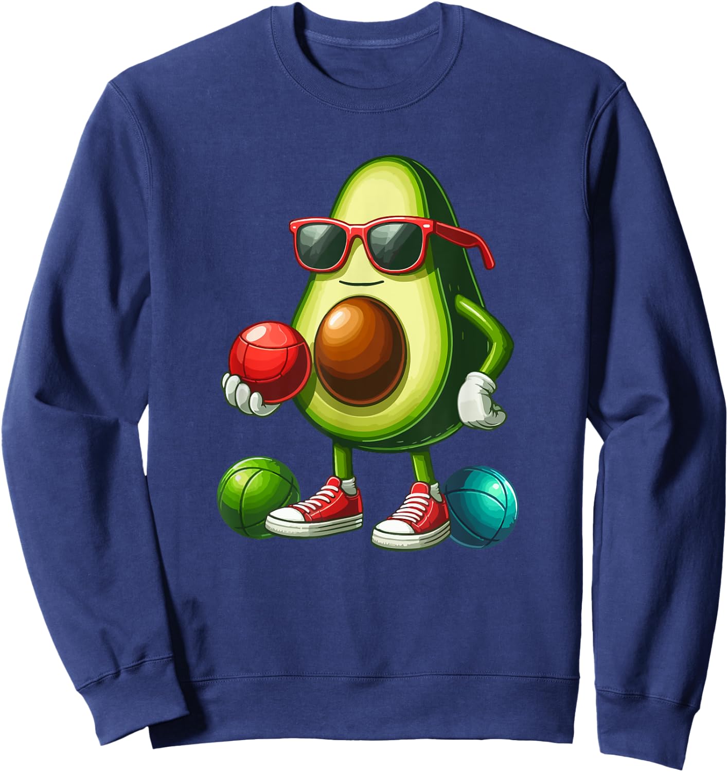 Avocado Sunglasses Playing Bocce Ball Funny Fruit Sport Sweatshirt - Sweatshirt | Navy