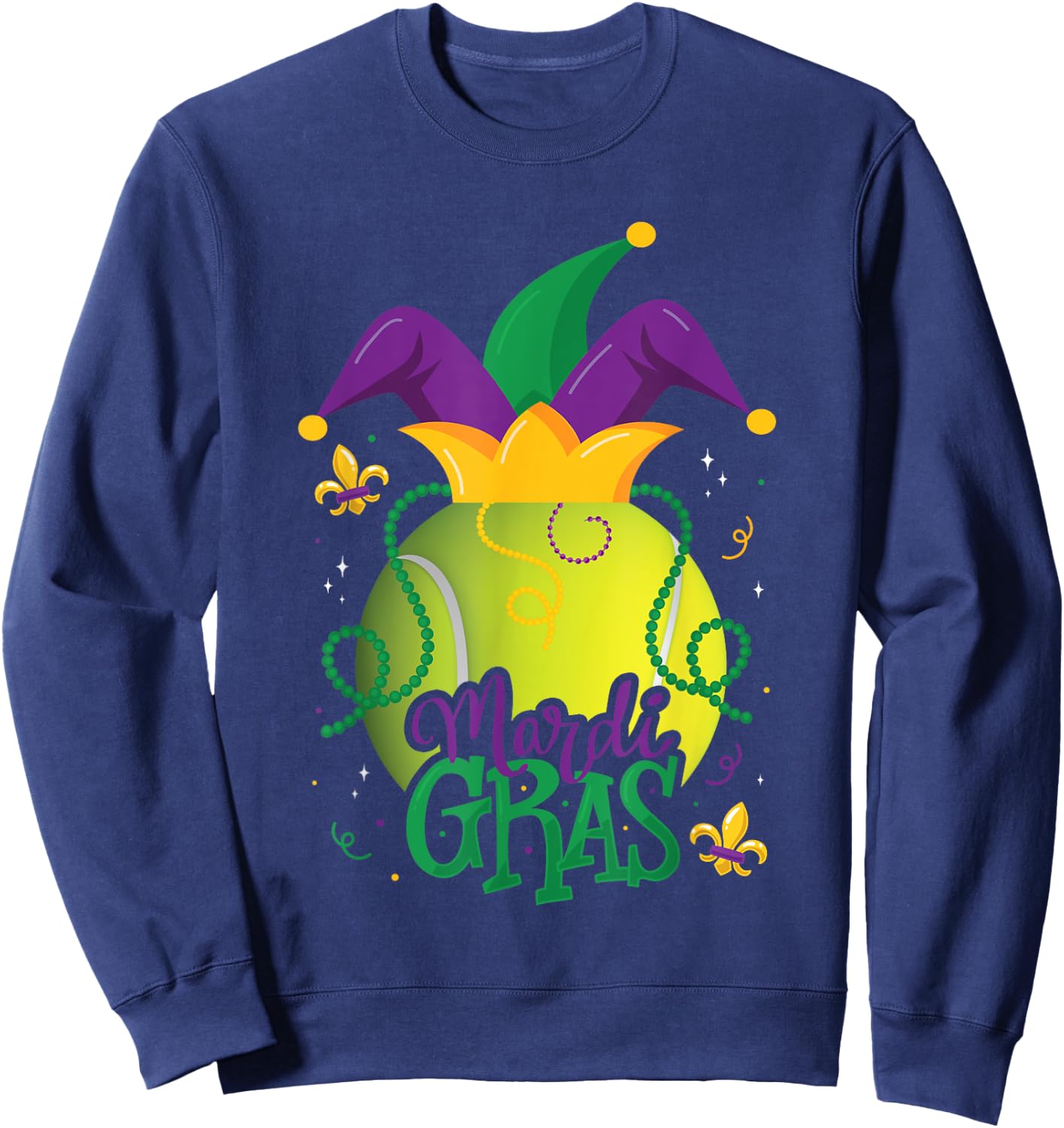 Mardi Gras Tennis Ball Jester Hat Funny Tennis Lovers Sweatshirt - Sweatshirt | Navy