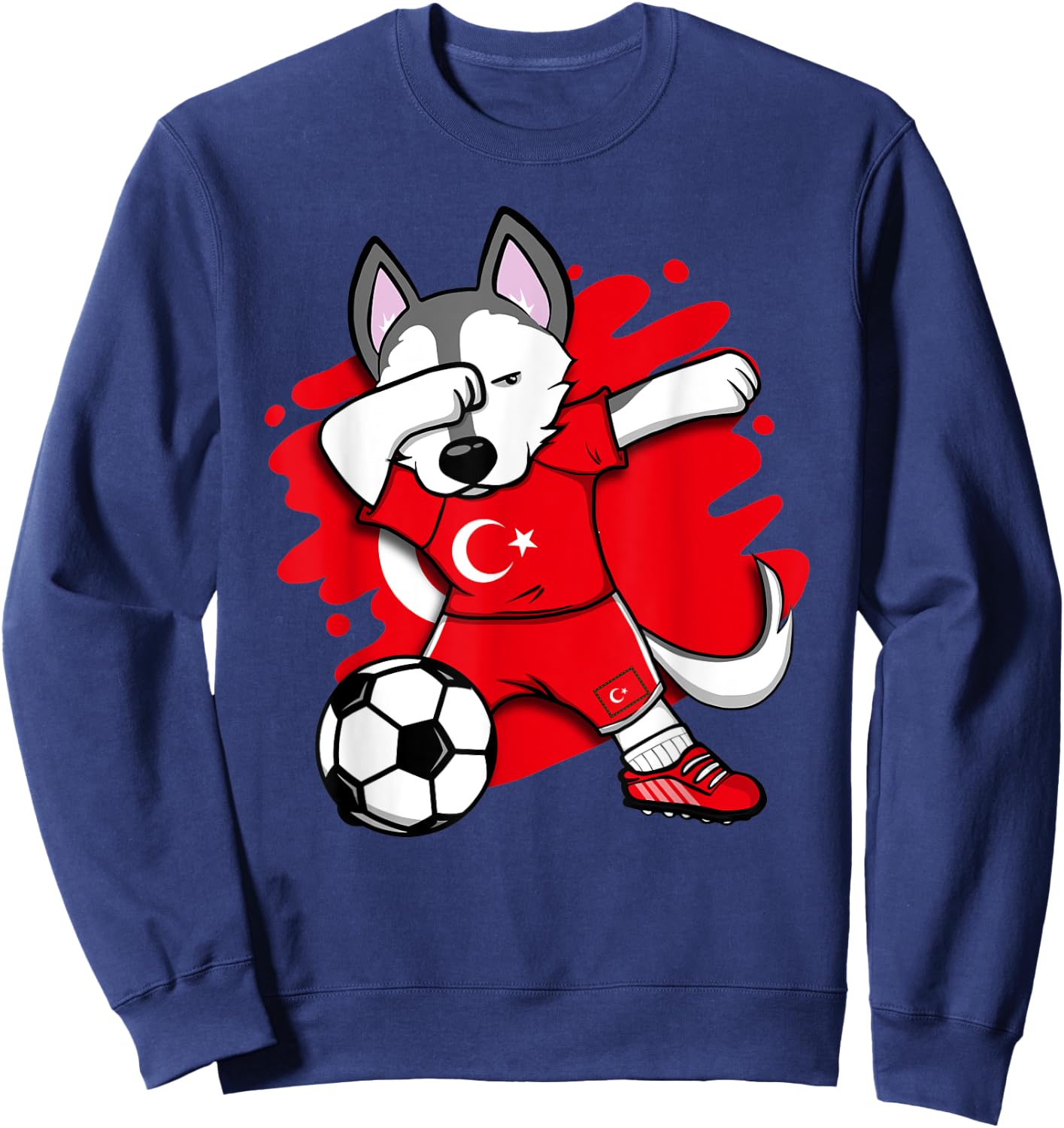 Dabbing Husky Dog Turkey Soccer Fans Jersey Turkish Football Men Women Kids Sweatshirt - Sweatshirt | Navy