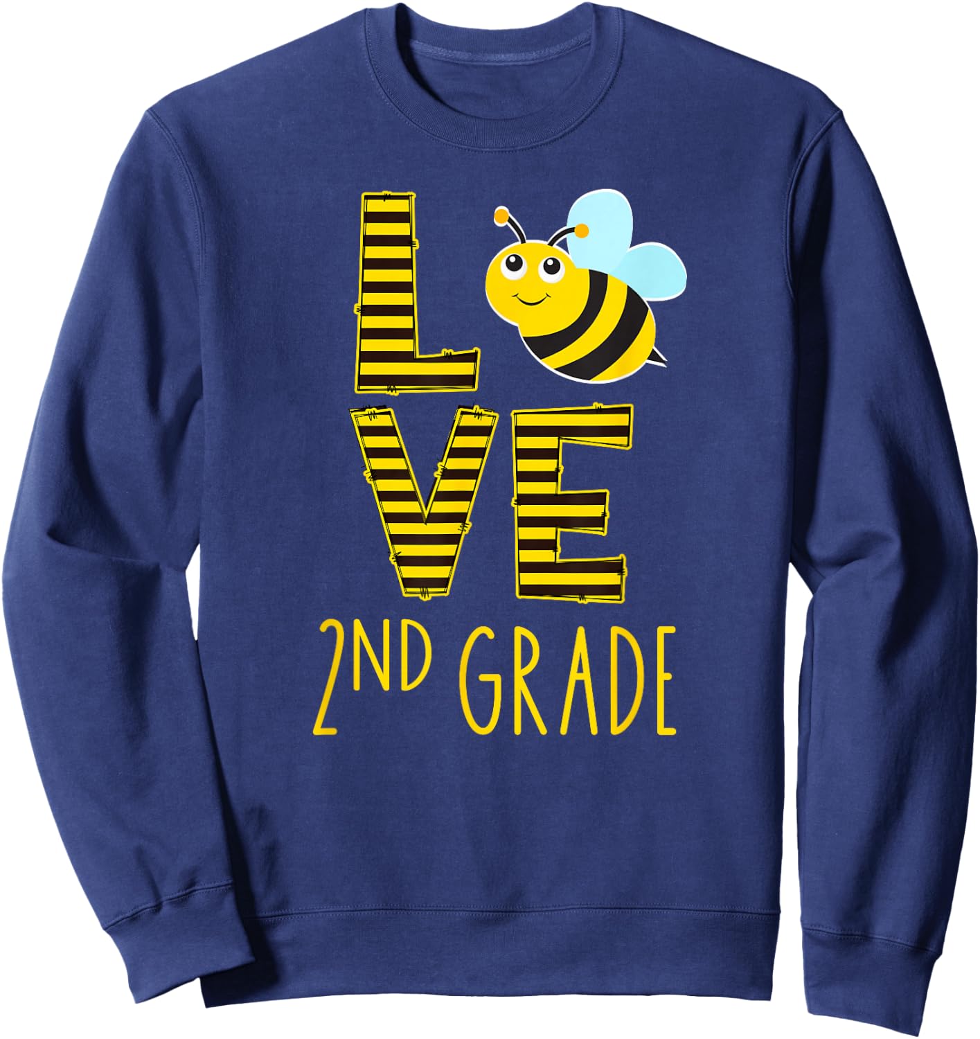 Love 2nd Grade Back To School Yellow Bee 2nd Grade Teacher Sweatshirt - Sweatshirt | Navy