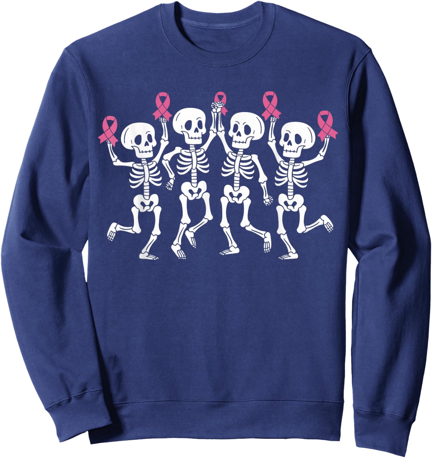 Pink Ribbon Breast Cancer Awareness Skeleton Women Men Kids Sweatshirt - Sweatshirt | Navy