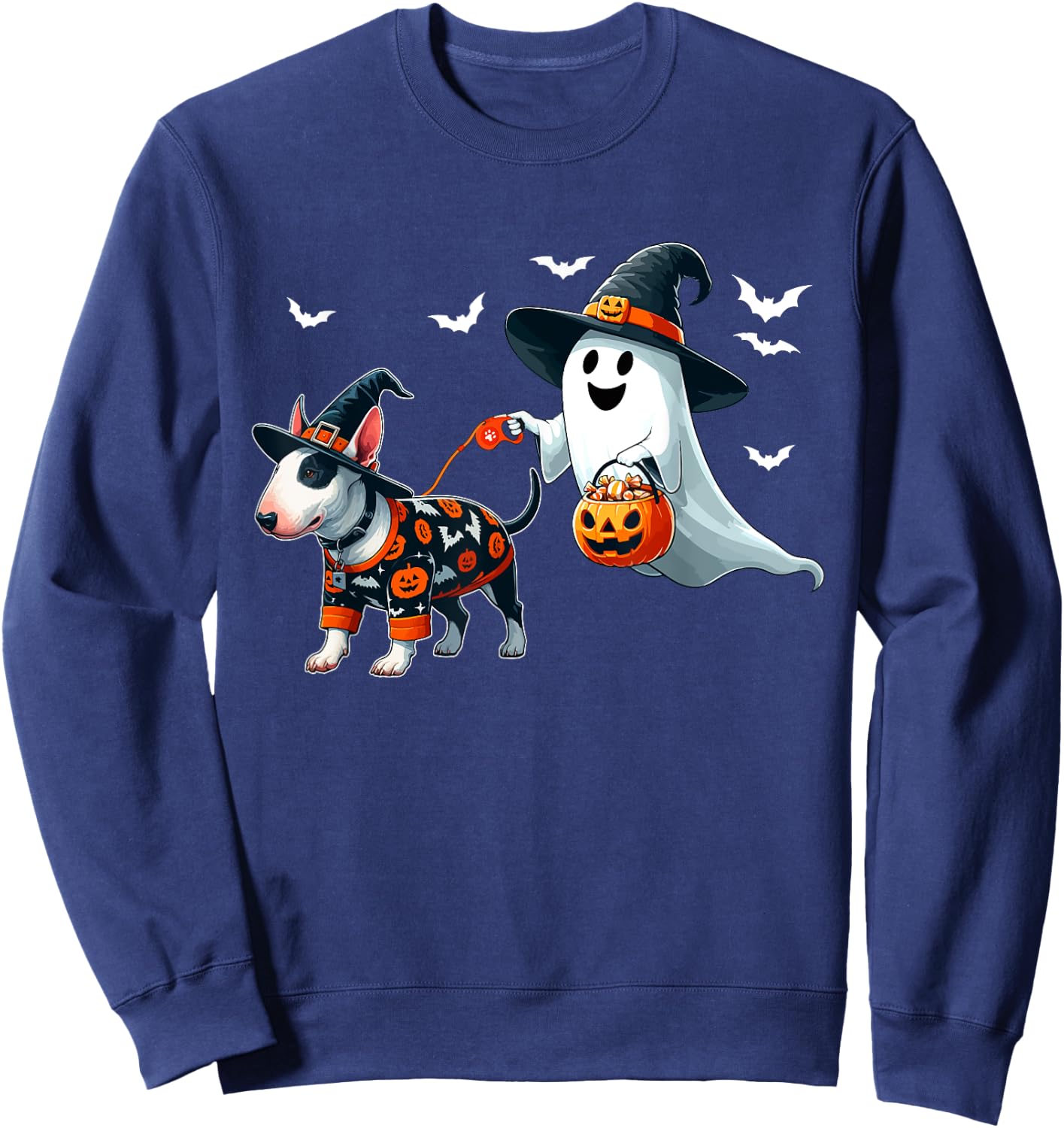 Boo Ghost With Bull Terrier As Witch Halloween Owner Kids Sweatshirt - Sweatshirt | Navy