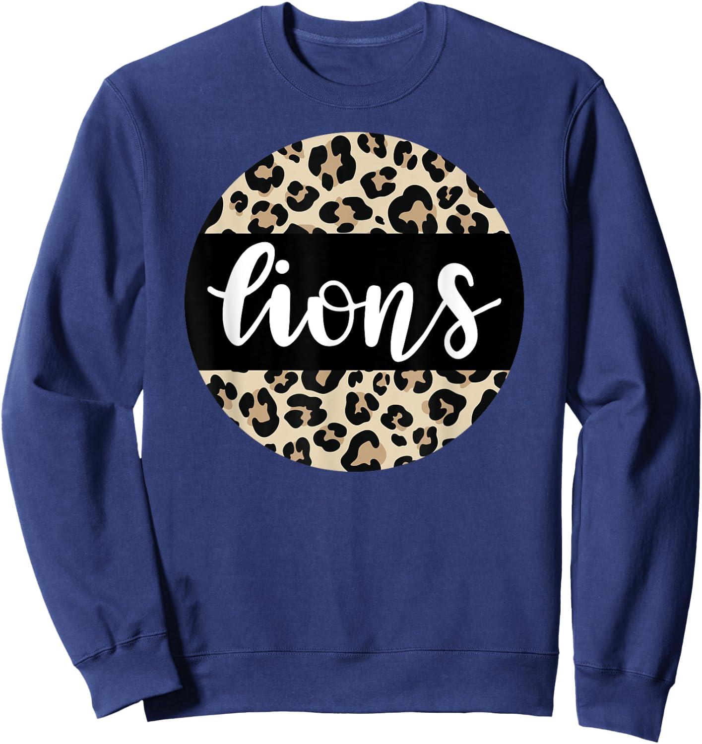 Leopard Print Lions Team Mascot School Spirit Game Night Sweatshirt - Sweatshirt | Navy
