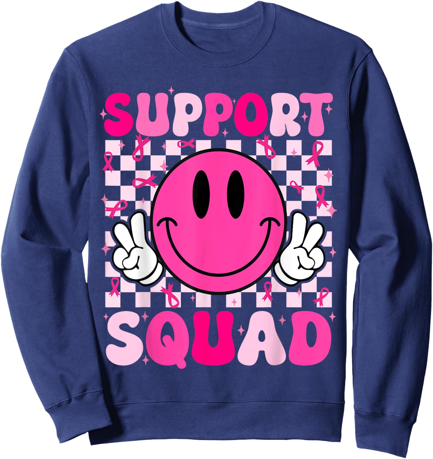 Groovy Breast Cancer Awareness Men Women Kids Support Squad Sweatshirt - Sweatshirt | Navy