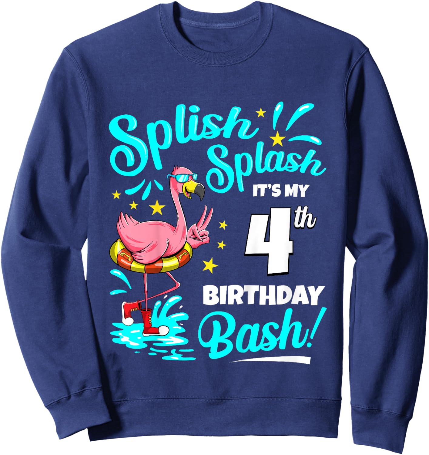 4th Birthday Flamingo 4 Years Old Pool Party Summer for Kids Sweatshirt - Sweatshirt | Navy