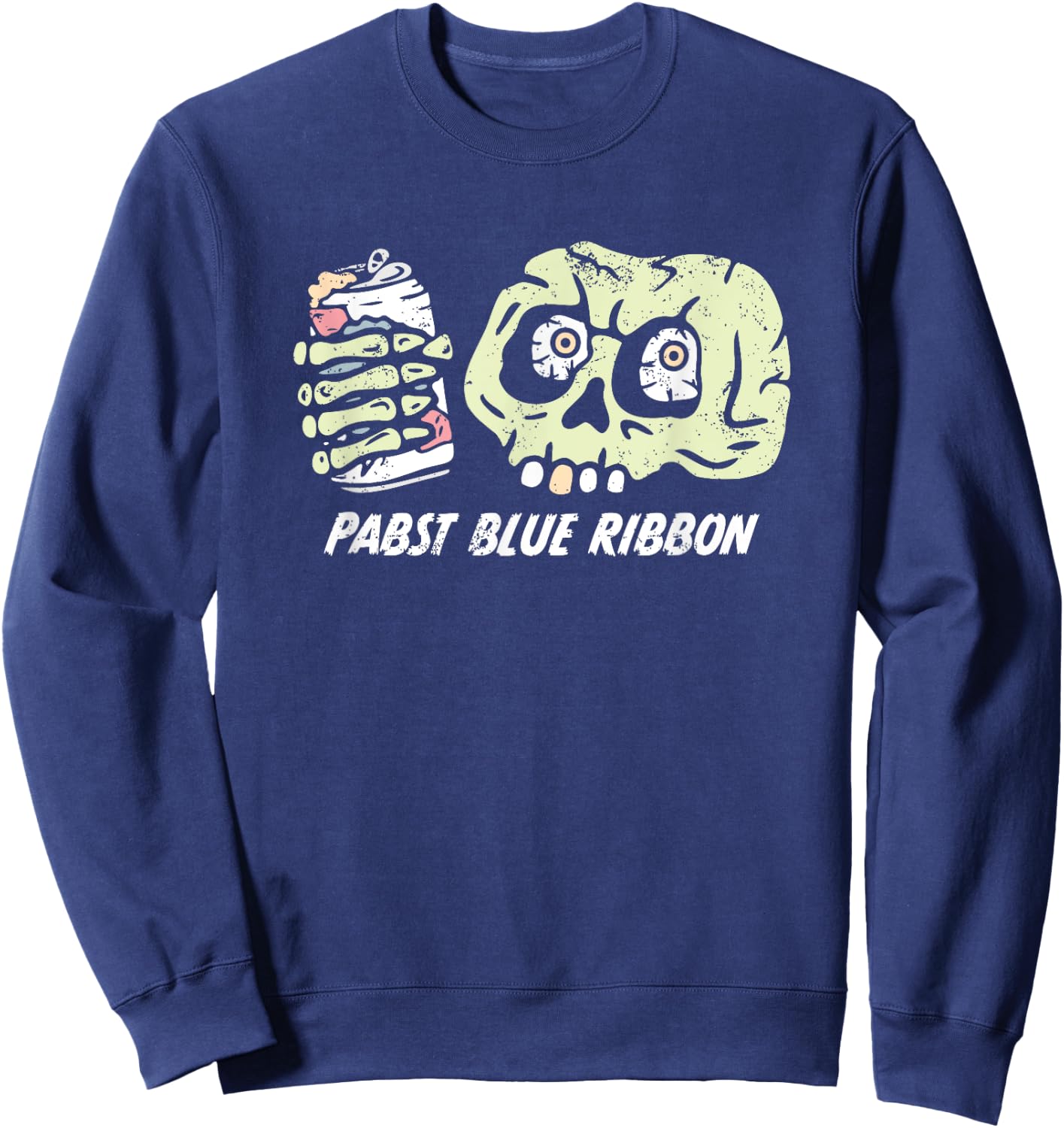 Pabst Blue Ribbon | Halloween Skull Can Sweatshirt - Sweatshirt | Navy
