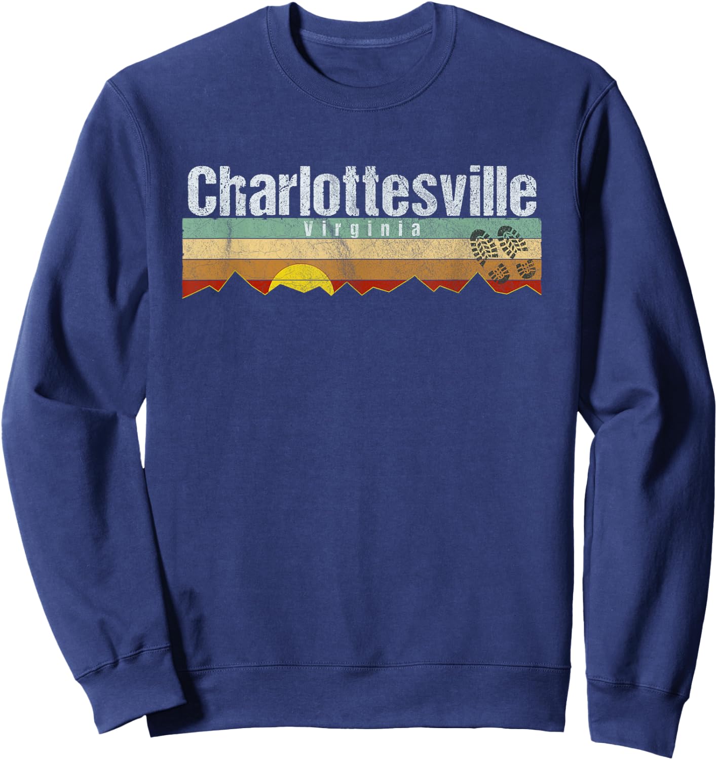 Charlottesville, VA Vintage Hiking Gift Sweatshirt - Sweatshirt | Navy