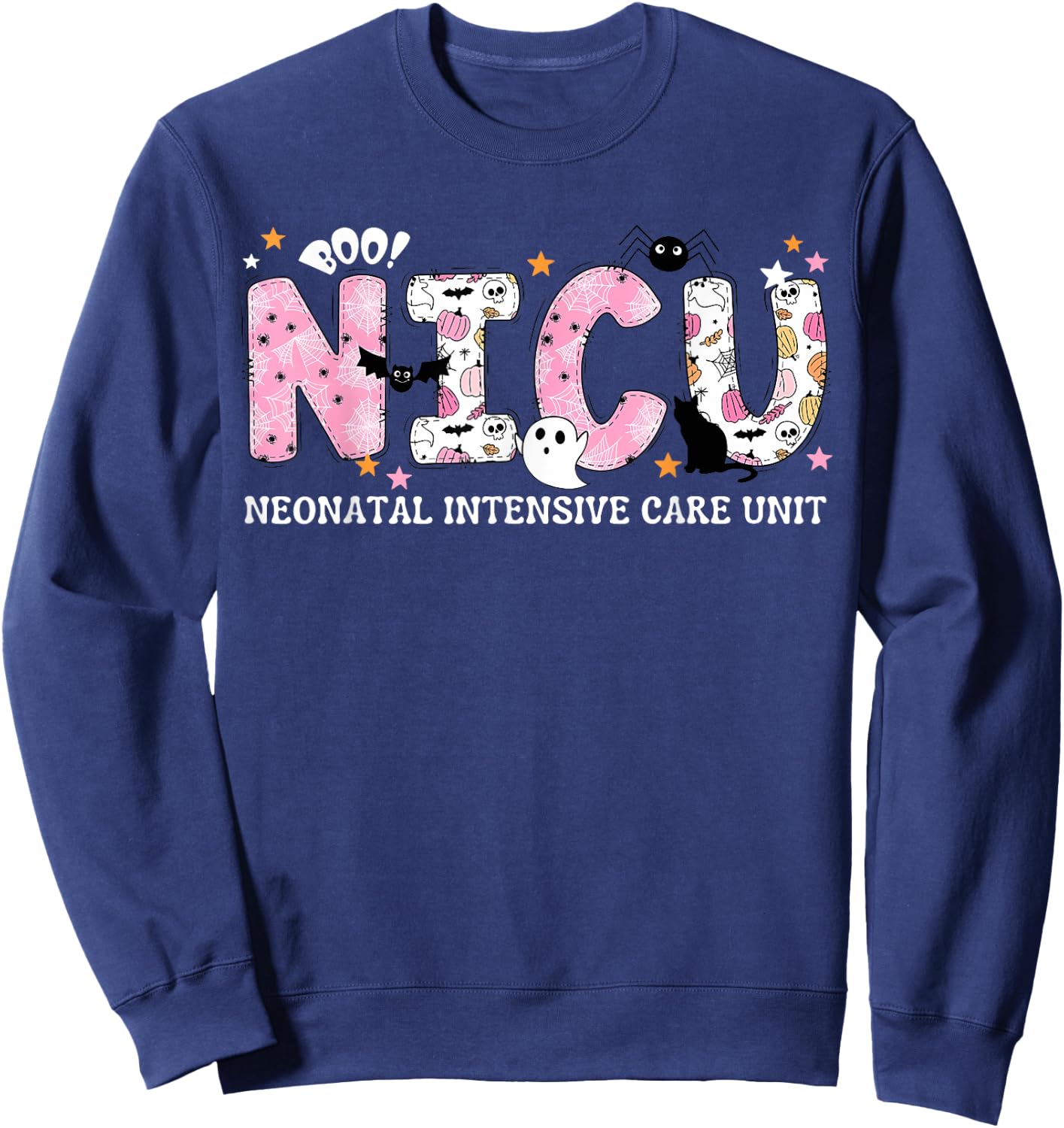 NICU Nurse Halloween Spooky Pumpkin Neonatal Intensive Care Sweatshirt - Sweatshirt | Navy