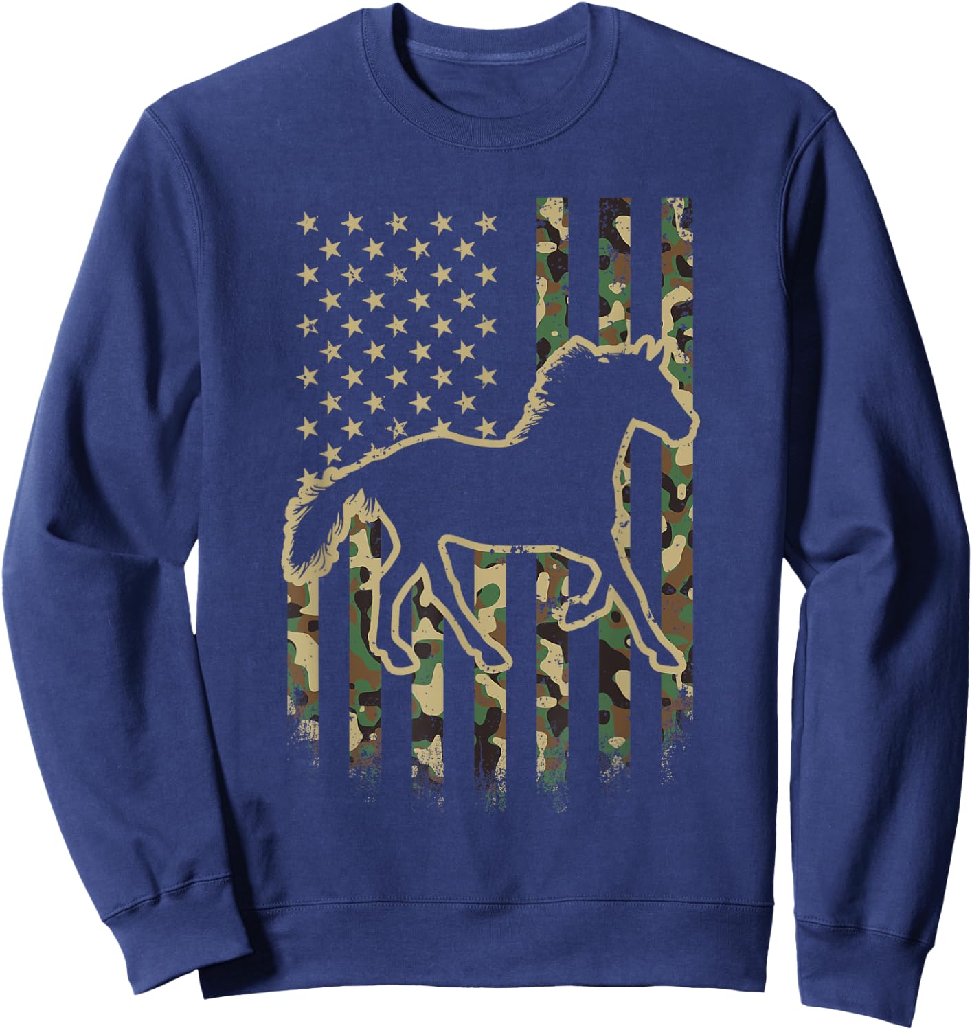 Camo American Flag Horse Camouflage 4th of July Horse Sweatshirt - Sweatshirt | Navy