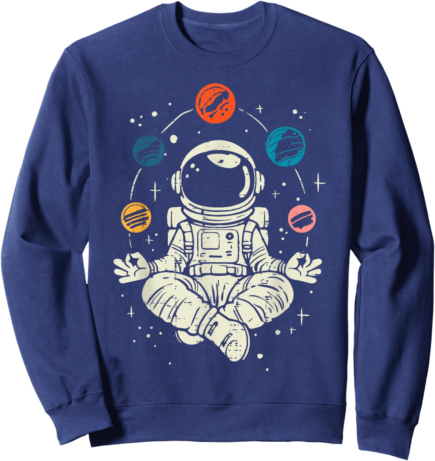 Meditating Astronaut Planets Space Yoga Lotus Kids Men Women Sweatshirt - Sweatshirt | Navy