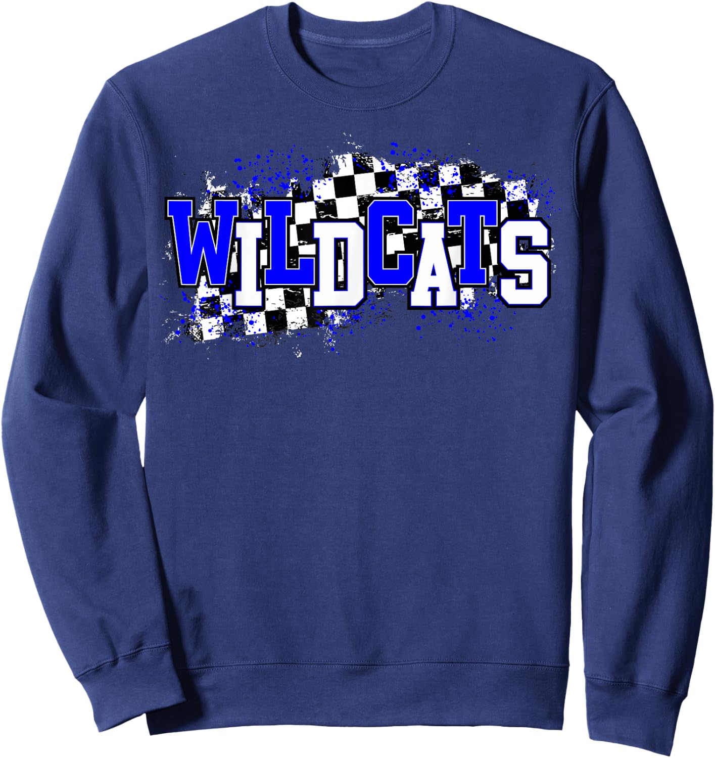 Blue Wildcats School Spirit Wildcat Pride Checkered Teacher Women Kids Sweatshirt - Sweatshirt | Navy