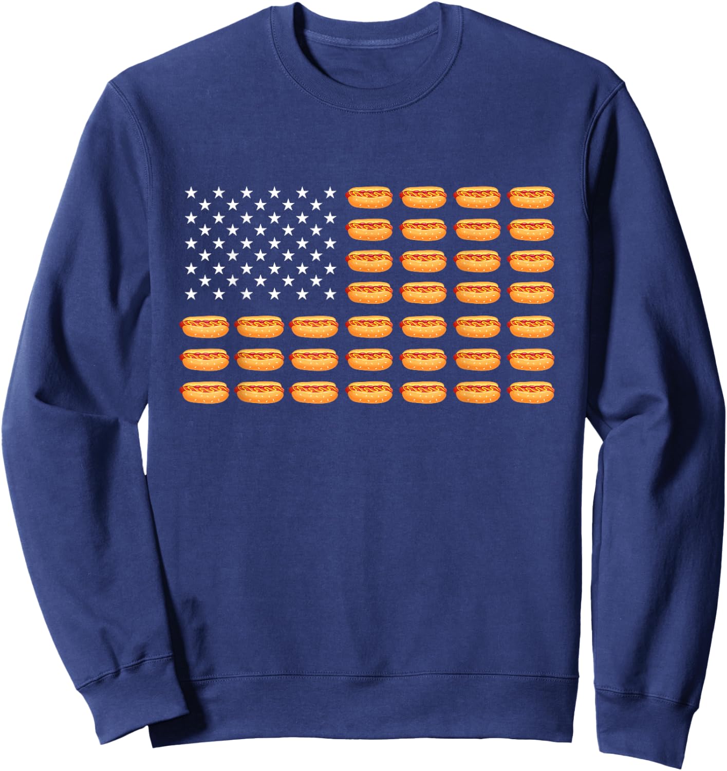 Hot Dog American Flag - Hot Dog Lover Fast Food Wiener Sweatshirt - Sweatshirt | Navy