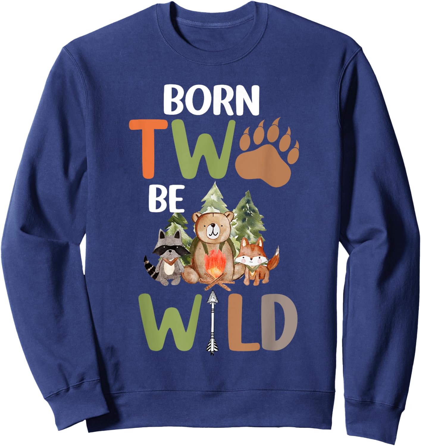 Born 2 Be Wild Birthday Decorations Boy 2nd Birthday Camping Sweatshirt - Sweatshirt | Navy