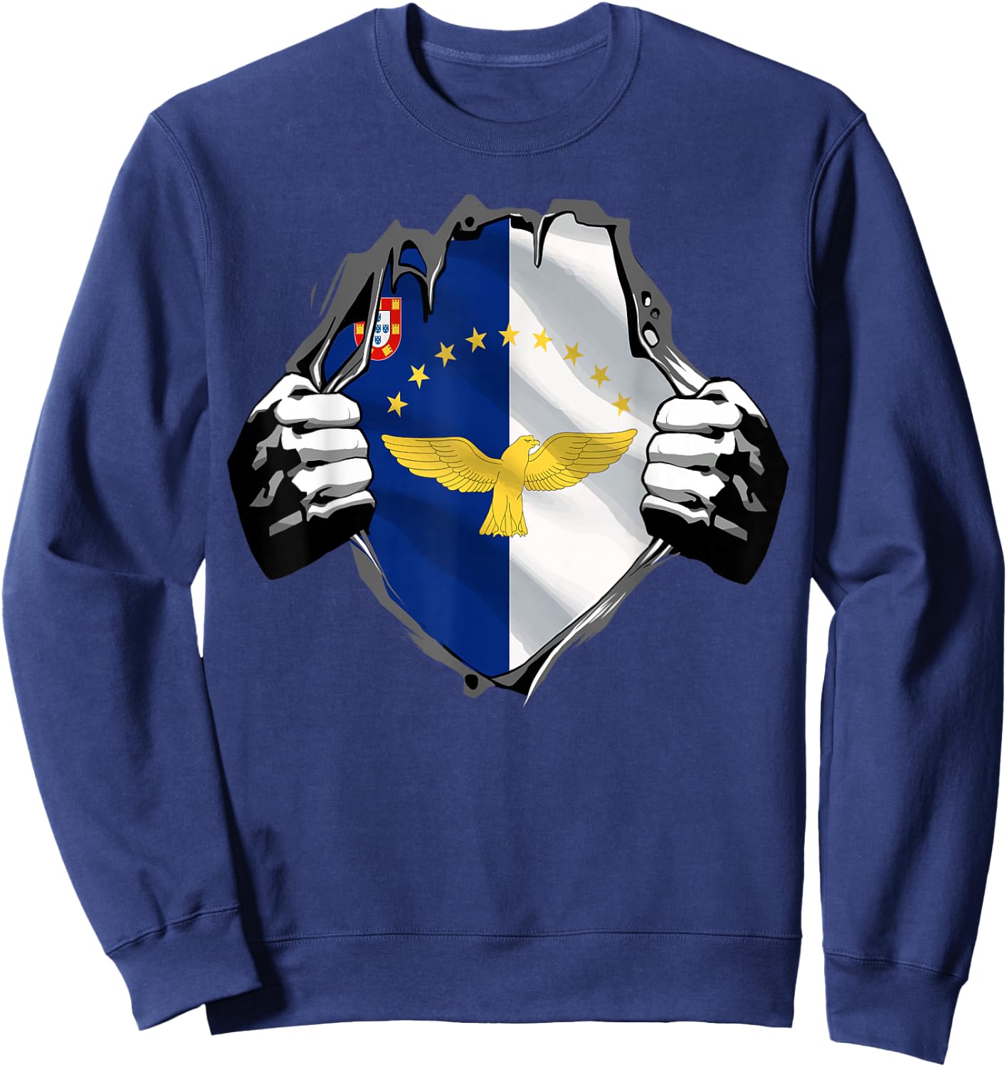 Super Azores Patriotic Portuguese Roots Flag Sweatshirt - Sweatshirt | Navy