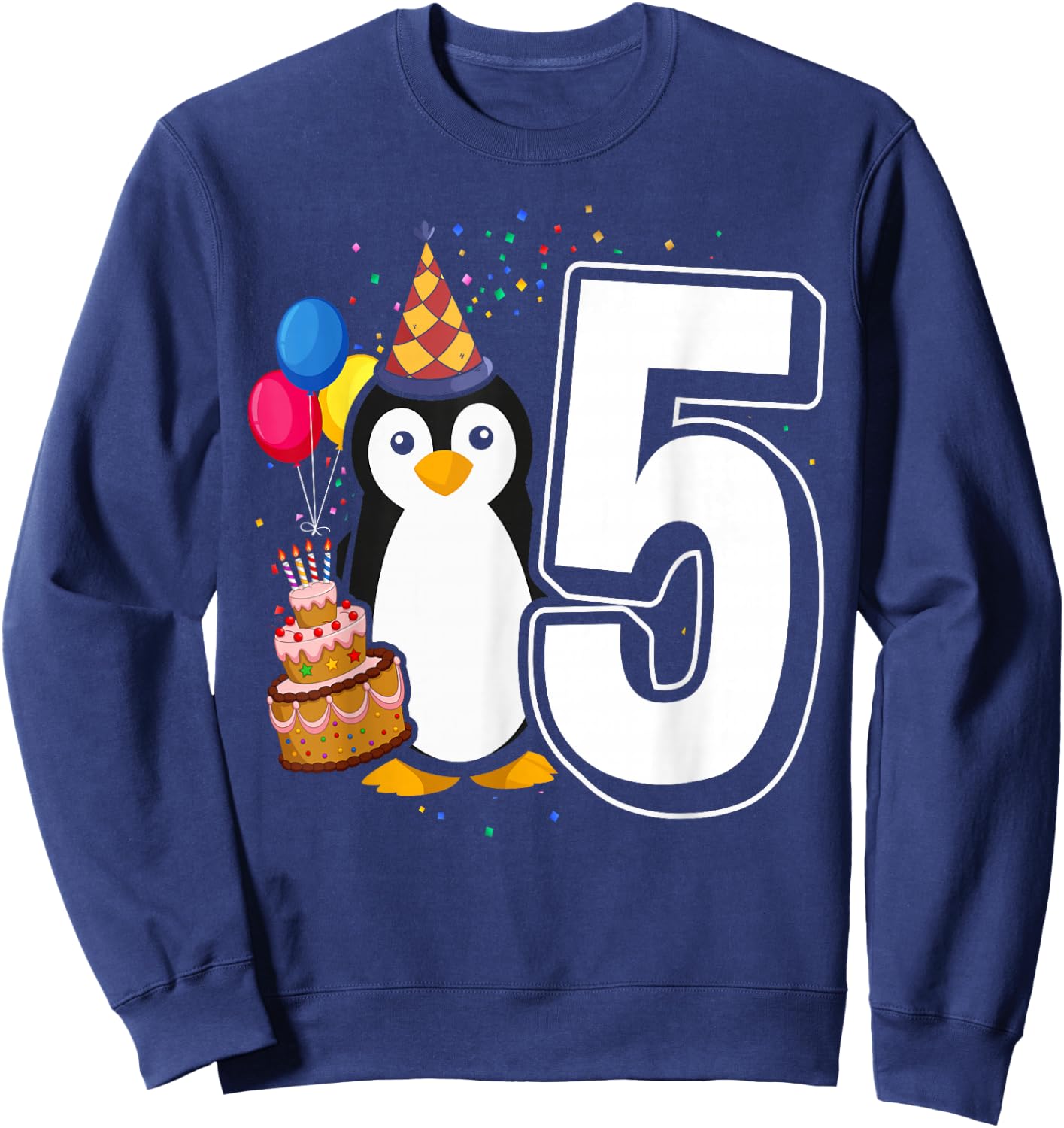 Kids Penguin Birthday 5 Penguin 5th Birthday Outfit Penguin Sweatshirt - Sweatshirt | Navy