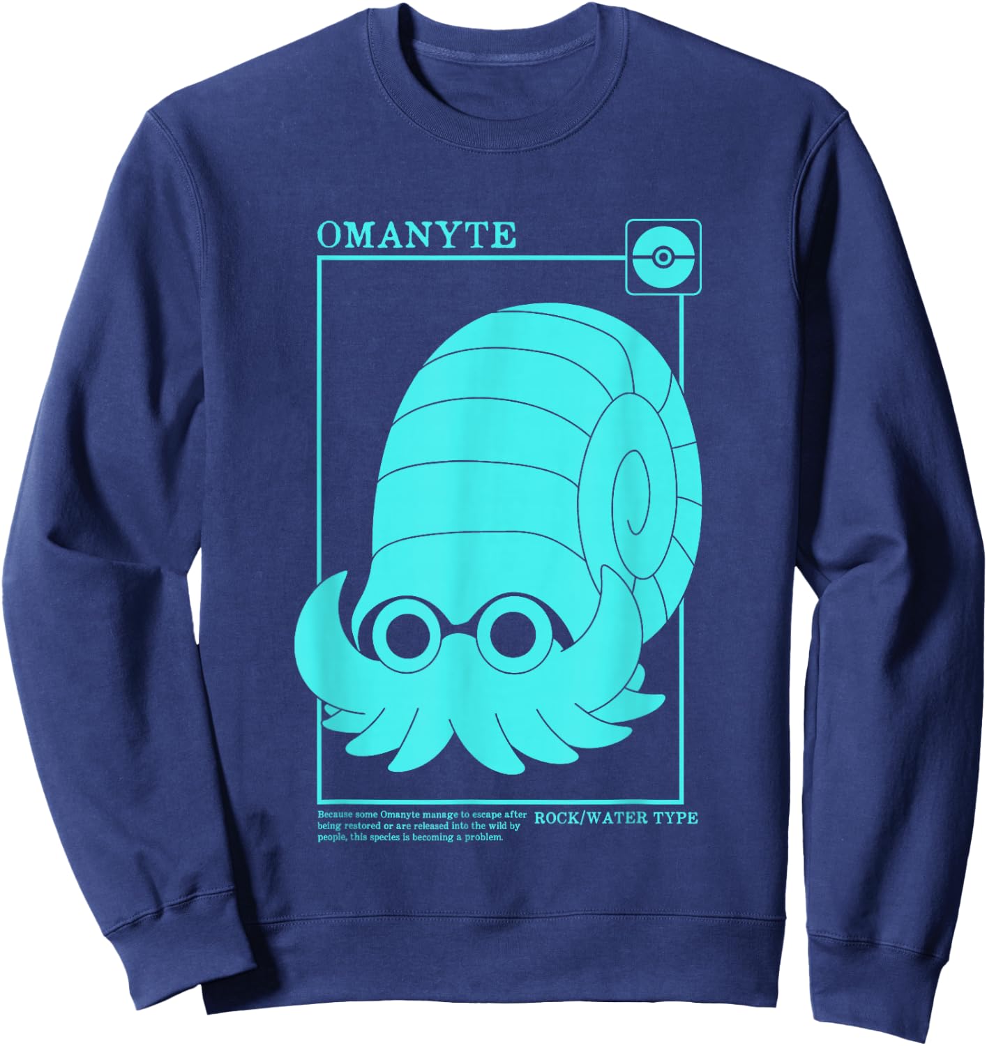 Pokémon Iconic Omanyte Description Card Big Chest Logo Sweatshirt - Sweatshirt | Navy