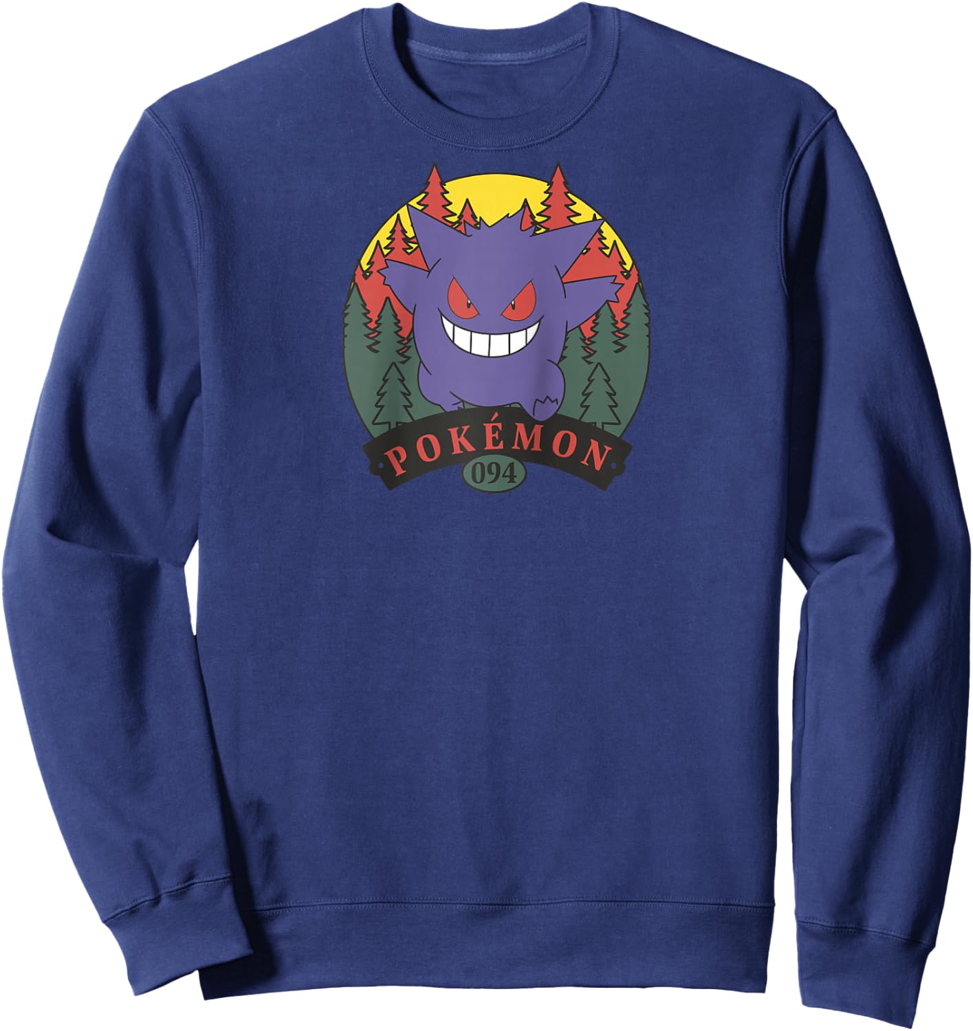 Pokémon 094 Gengar Outdoor Adventure Forest Park Badge Raglan Baseball Sweatshirt - Sweatshirt | Navy