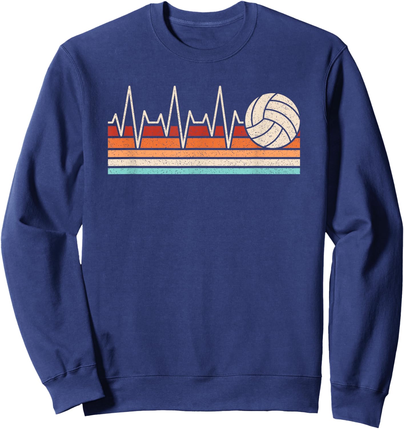 Volleyball Heartbeat Retro Volleyball Player Men Women Kids Sweatshirt - Sweatshirt | Navy