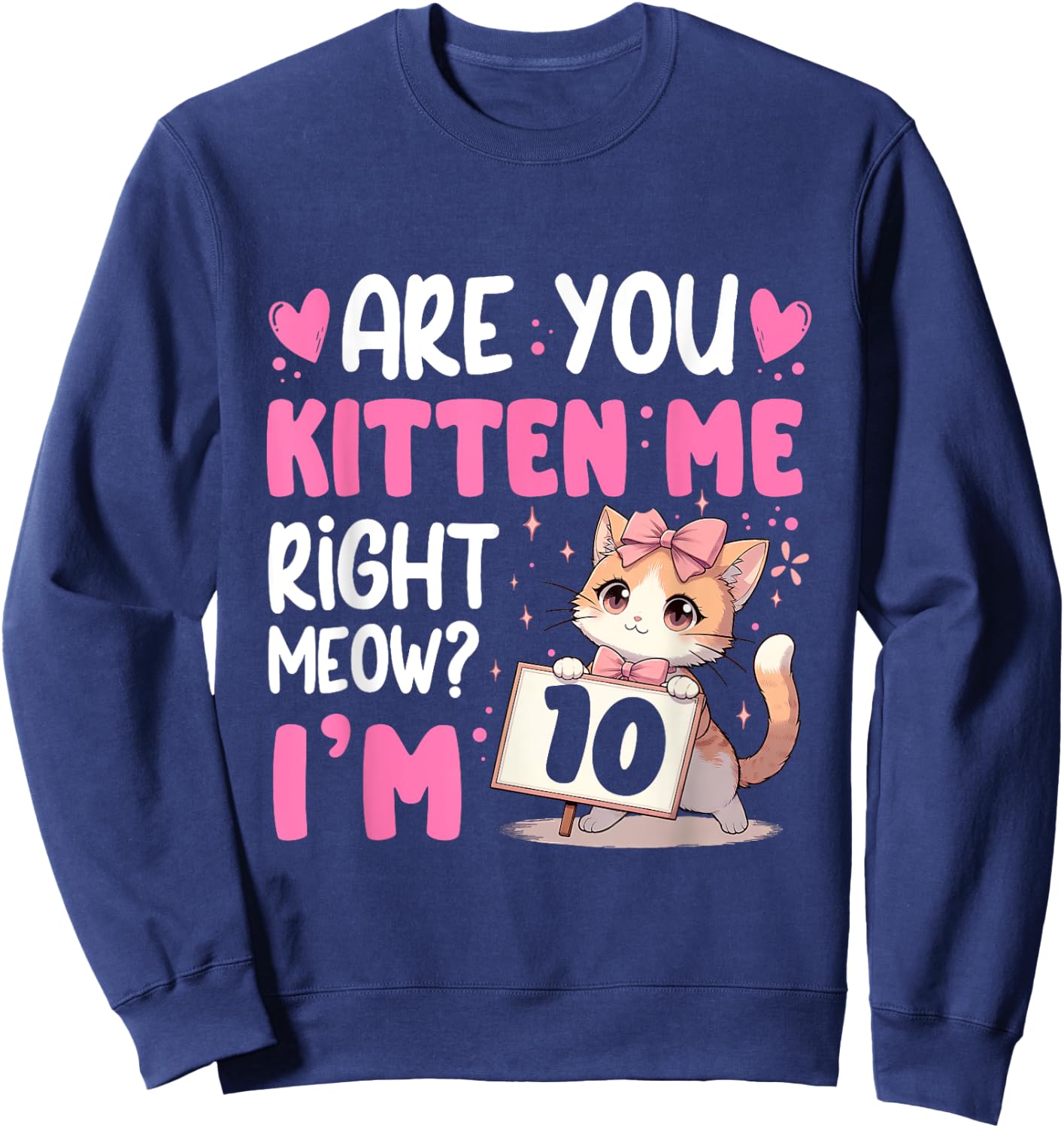 Are You Kitten Me Right Meow Anime 10th Birthday Cat Kitten Sweatshirt - Sweatshirt | Navy