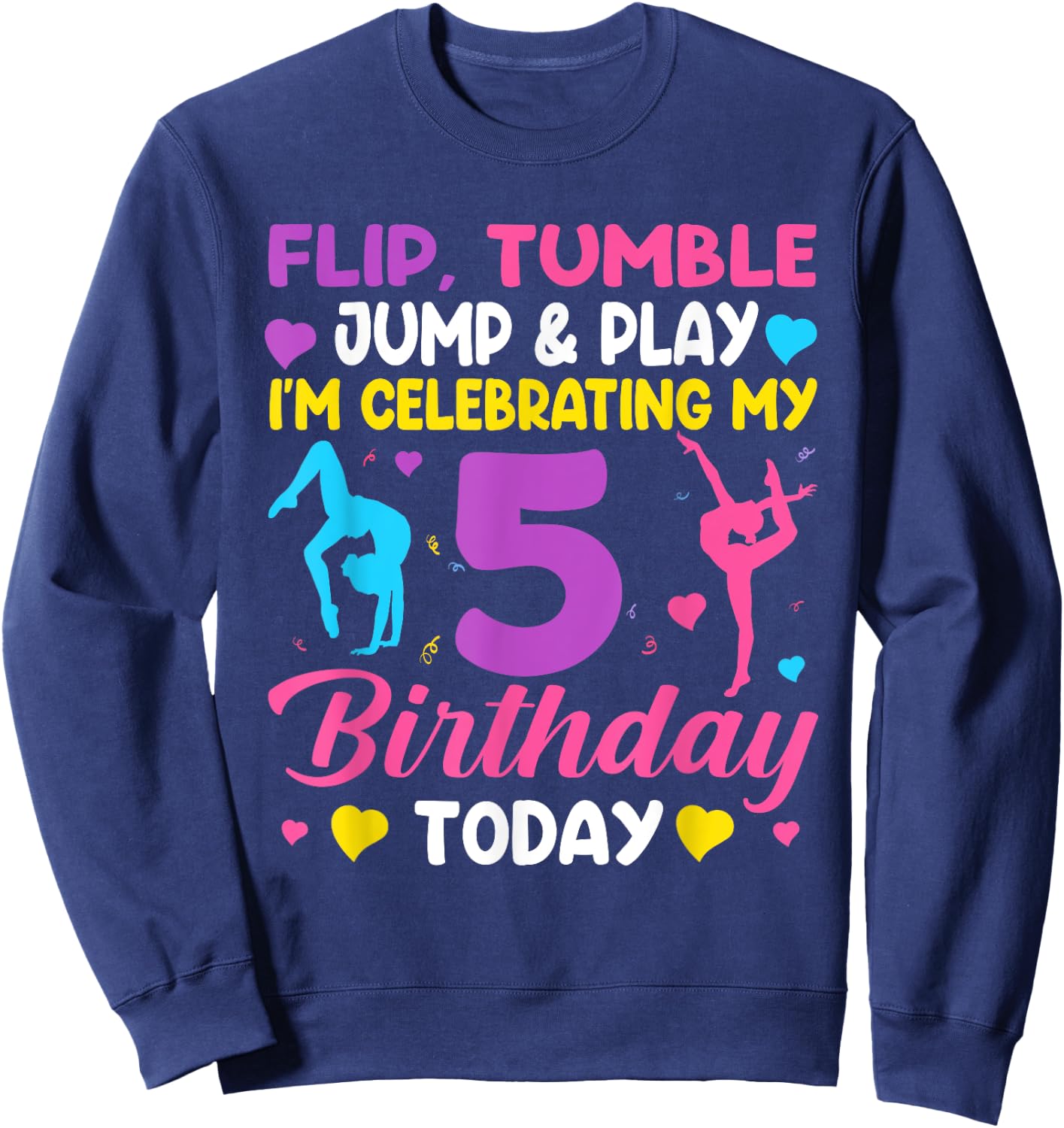 5th Birthday Gymnast Girl 5 Year Old Bday Gymnastics Party Sweatshirt - Sweatshirt | Navy