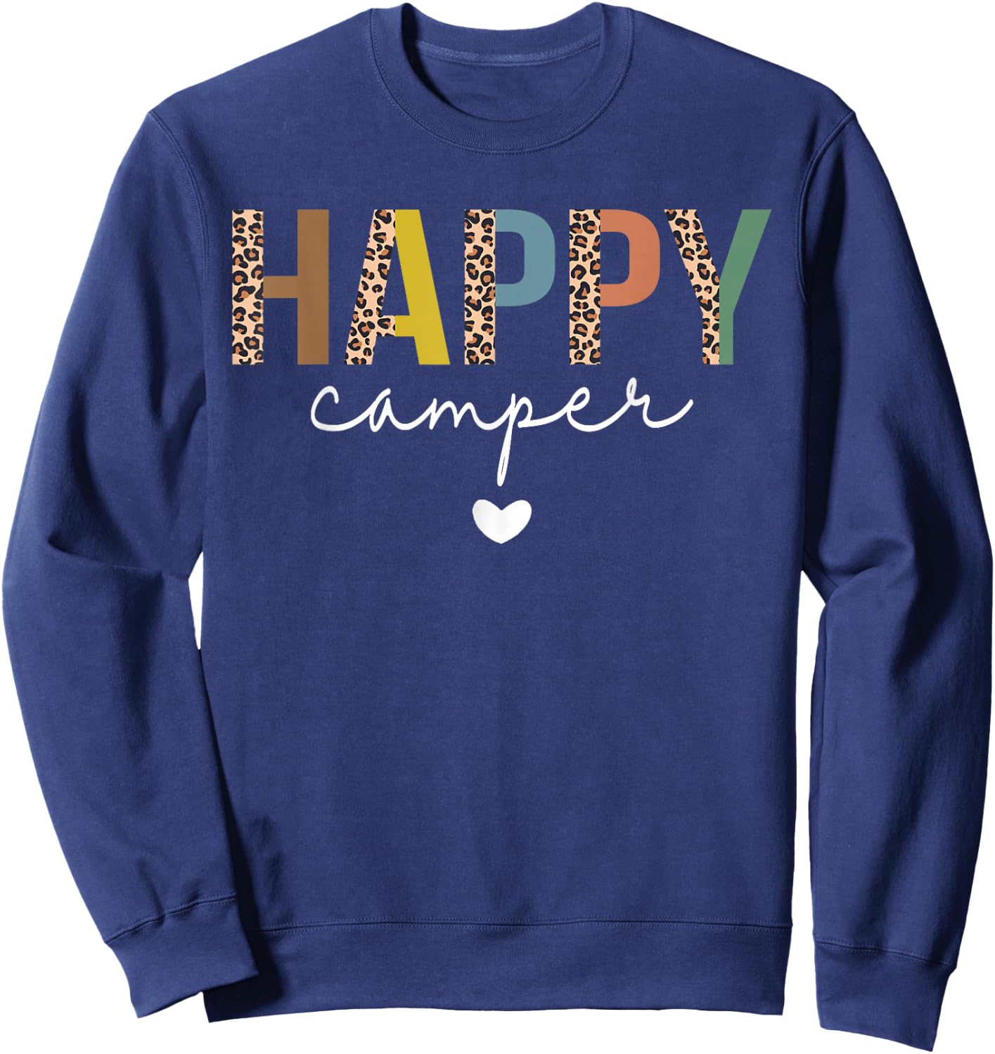 Happy Camper Retro Vintage Leopard Matching Camping Crew Sweatshirt - Sweatshirt | Navy
