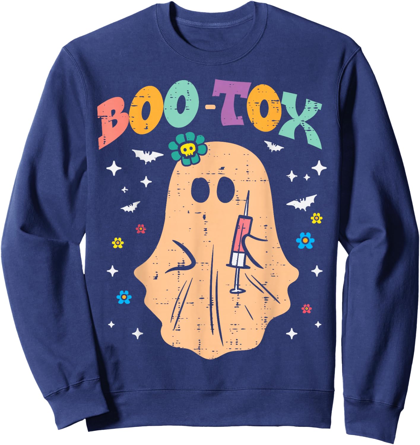 Halloween Botox Ghost Boo Tox Retro Costume Groovy Women Sweatshirt - Sweatshirt | Navy