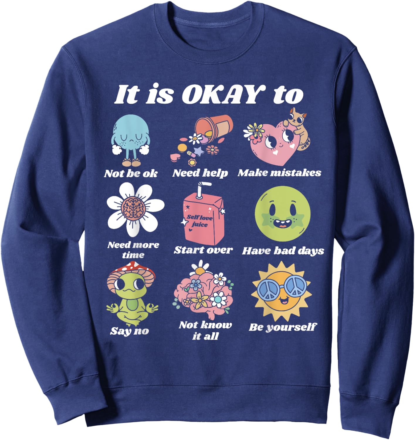 Mental Health Matters Groovy Smile Mental Health Awareness Sweatshirt - Sweatshirt | Navy