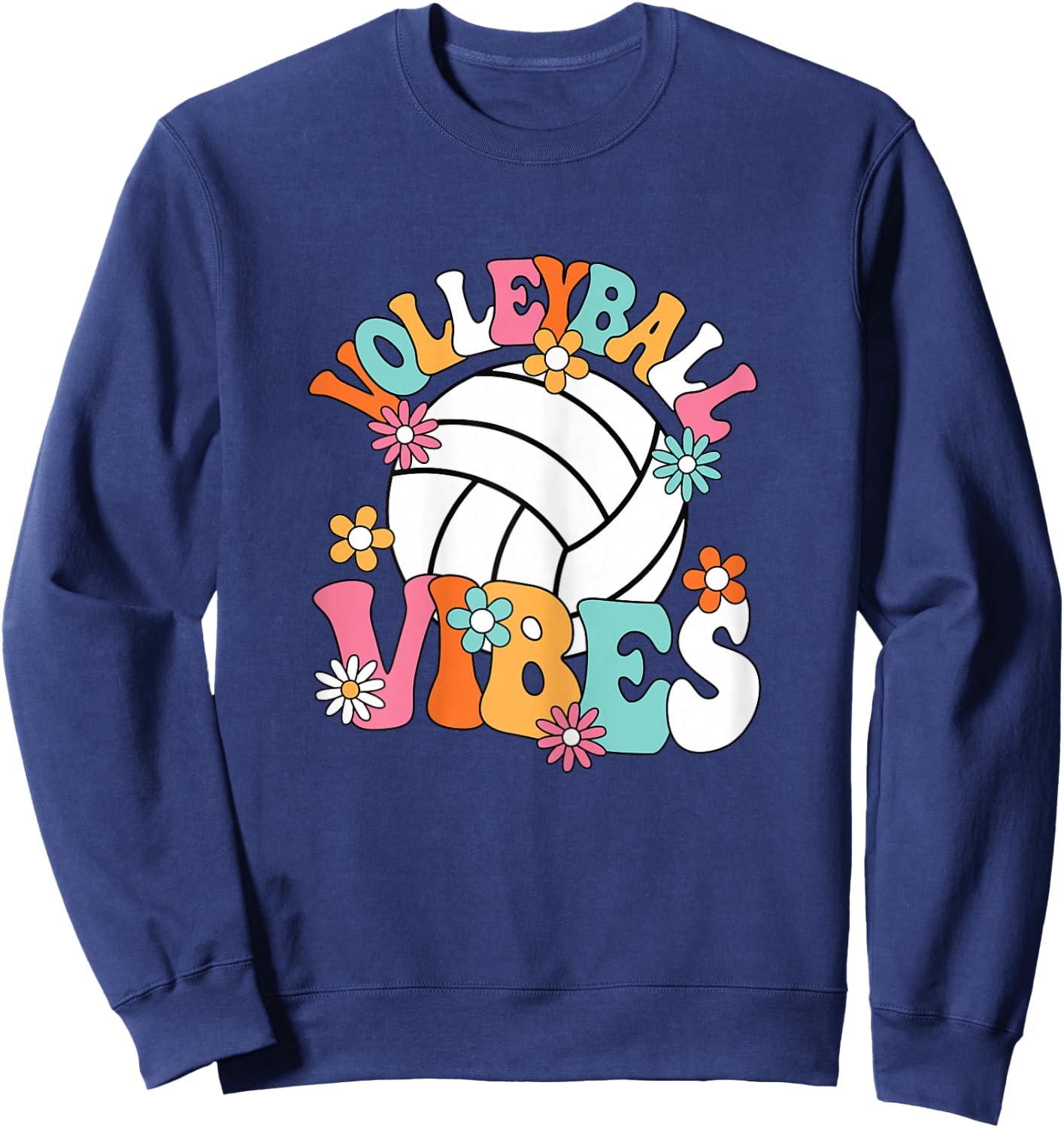 Volleyball Vibes Cute Volleyball Player Groovy Women Girls Sweatshirt - Sweatshirt | Navy