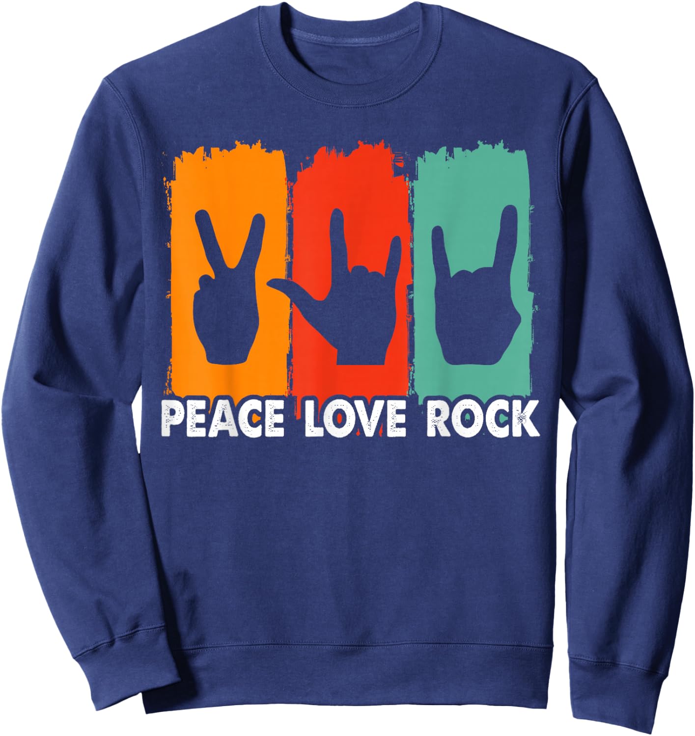 Classic Peace Love Rock Vintage Concert Band Rock Music Sweatshirt - Sweatshirt | Navy