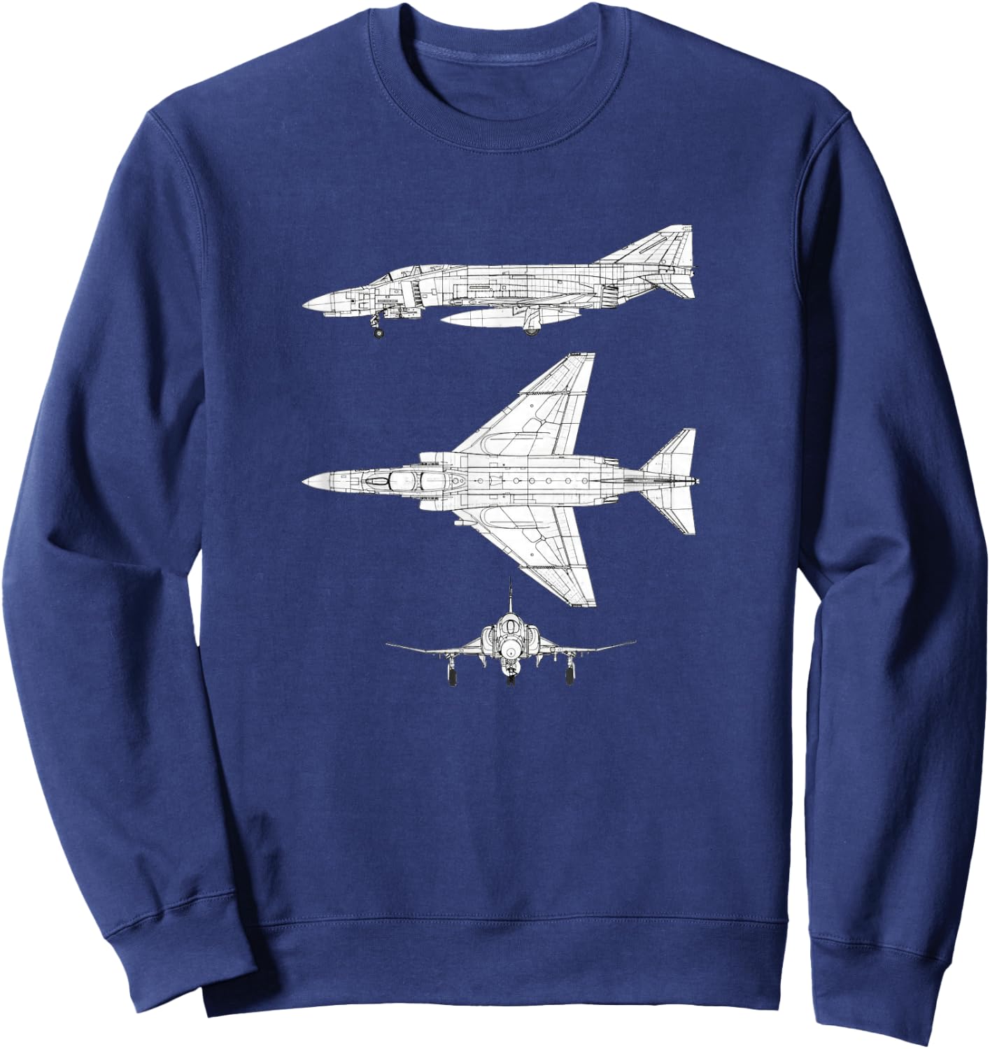 McDonnell Douglas F-4 Phantom II Blueprint Aircraft Sweatshirt - Sweatshirt | Navy