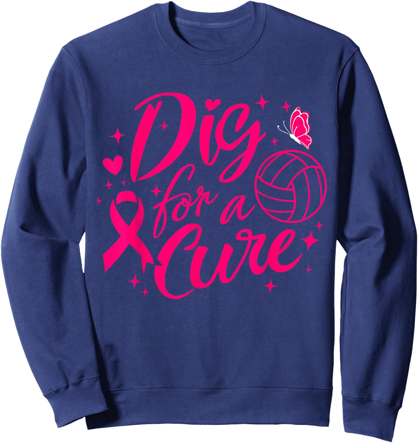 Dig For A Cure Breast Cancer Awareness Volleyball Pink Sweatshirt - Sweatshirt | Navy