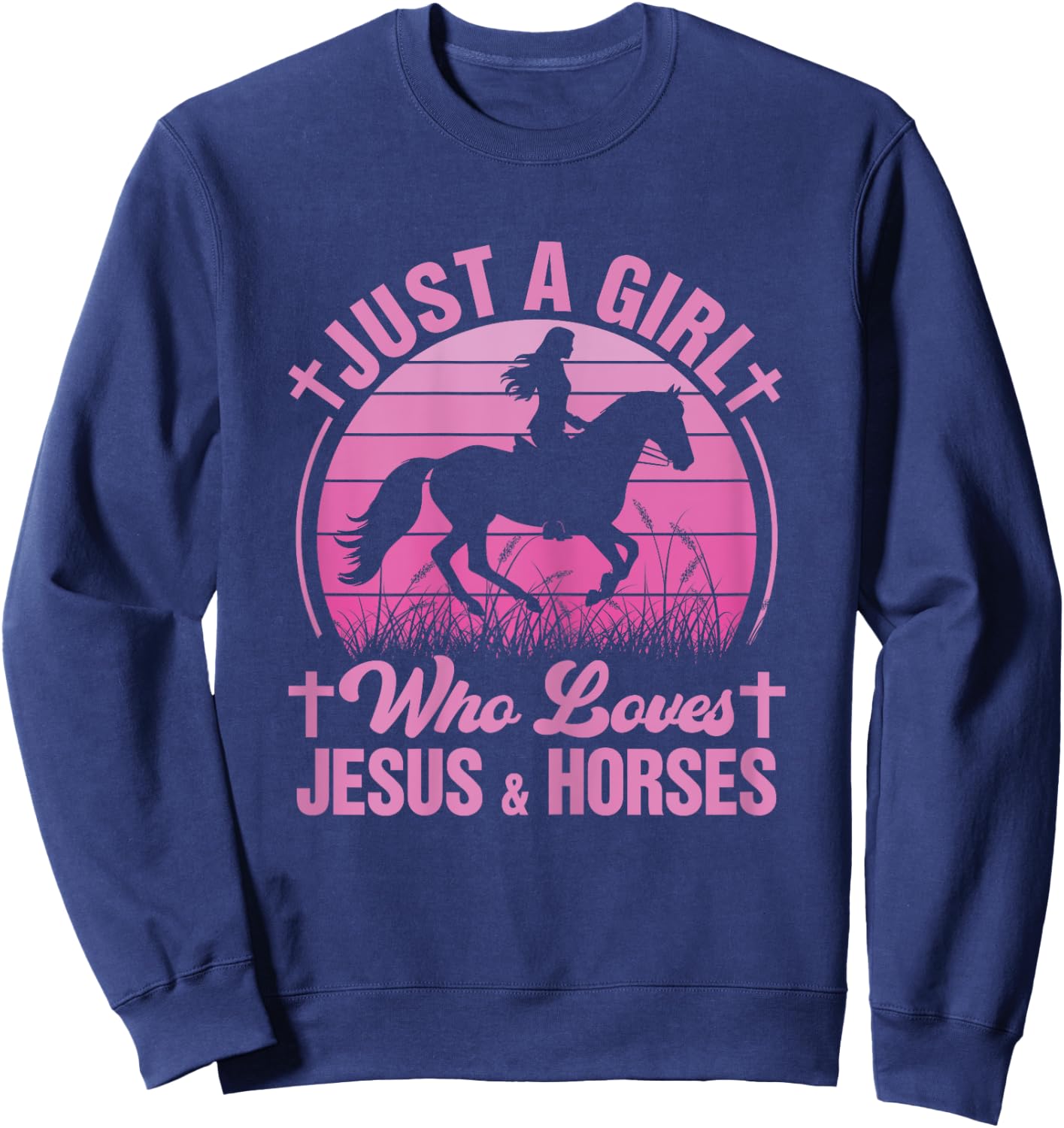 Horse-Shirt Just A Girl Who Loves Jesus & Horses Kids Girls Sweatshirt - Sweatshirt | Navy