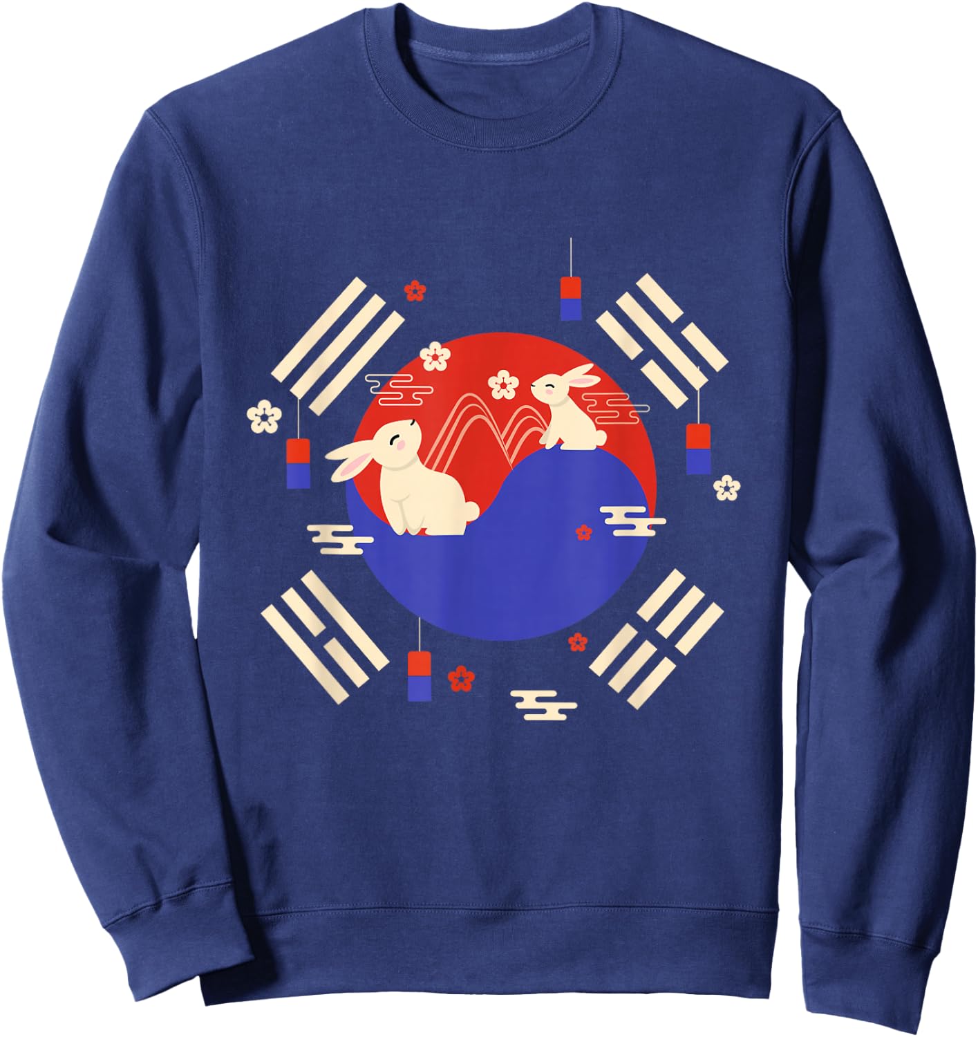 Chuseok Korean Flag Mid-Autumn Festival Cute Rabbit Kids Sweatshirt - Sweatshirt | Navy