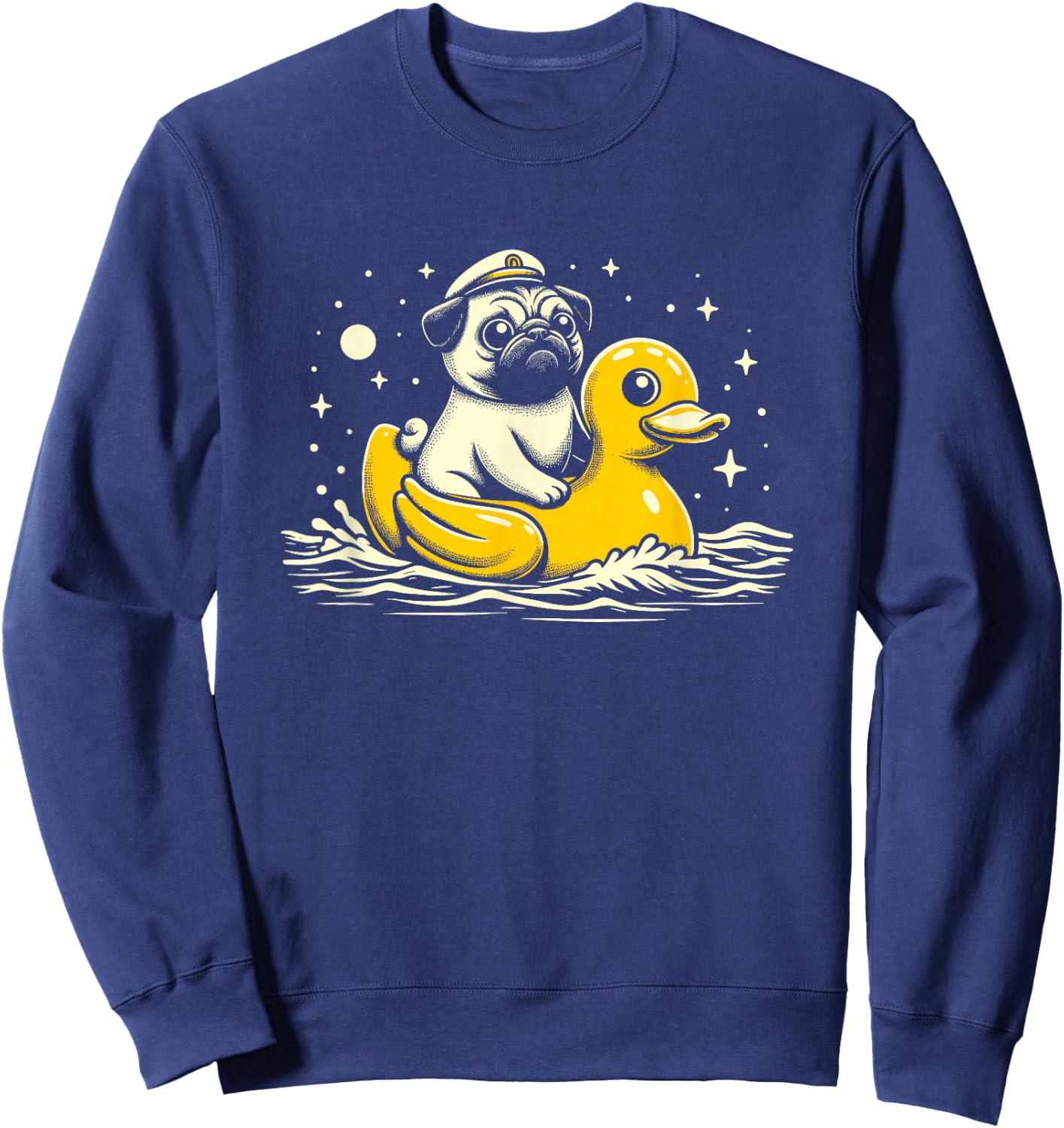 Captain Pug Rubber Duck - Funny Dog Graphic Pug Duck Lover Sweatshirt - Sweatshirt | Navy