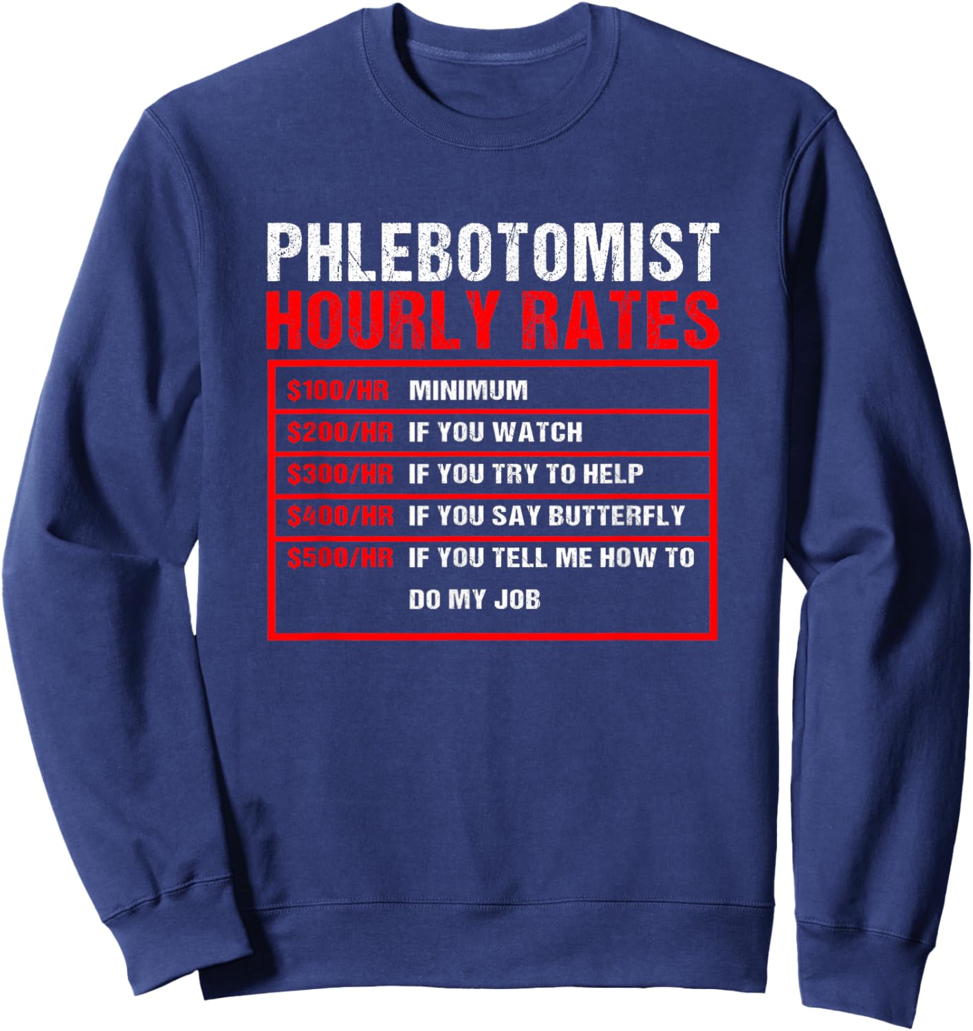 Phlebotomy Tech Phlebotomist Hourly Rates Sweatshirt - Sweatshirt | Navy
