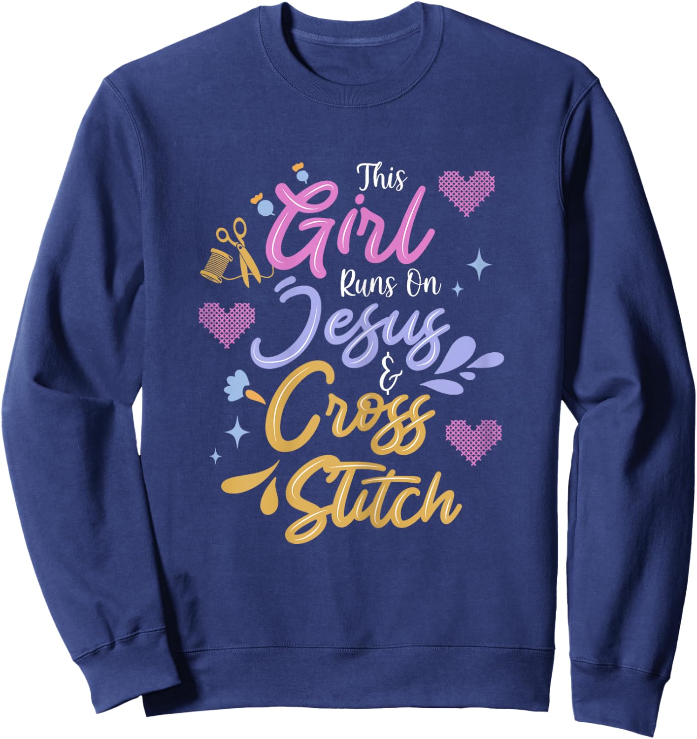 Jesus & Cross Stitch Sweatshirt - Sweatshirt | Navy