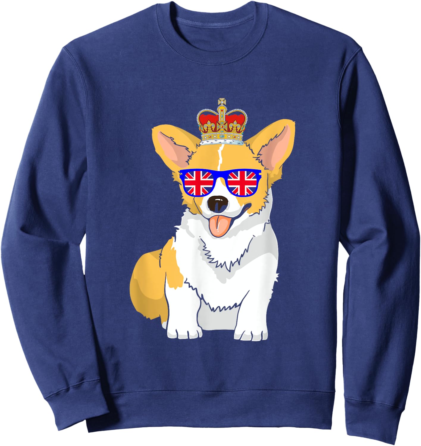 Corgi Dog Queen Elizabeth II Sunglasses British Crown Sweatshirt - Sweatshirt | Navy