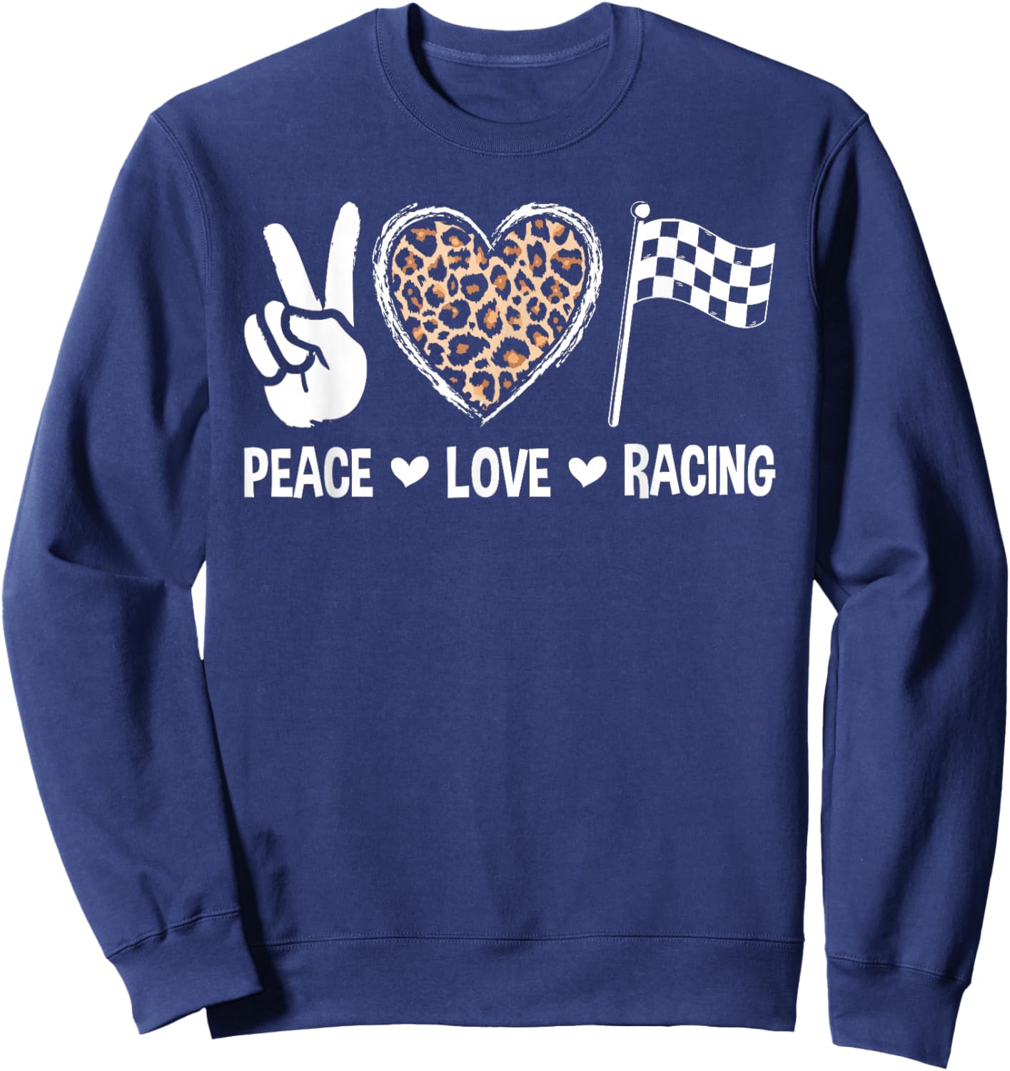 Women's Racing Design Kids Girls Peace Love Racing Race Flag Sweatshirt - Sweatshirt | Navy