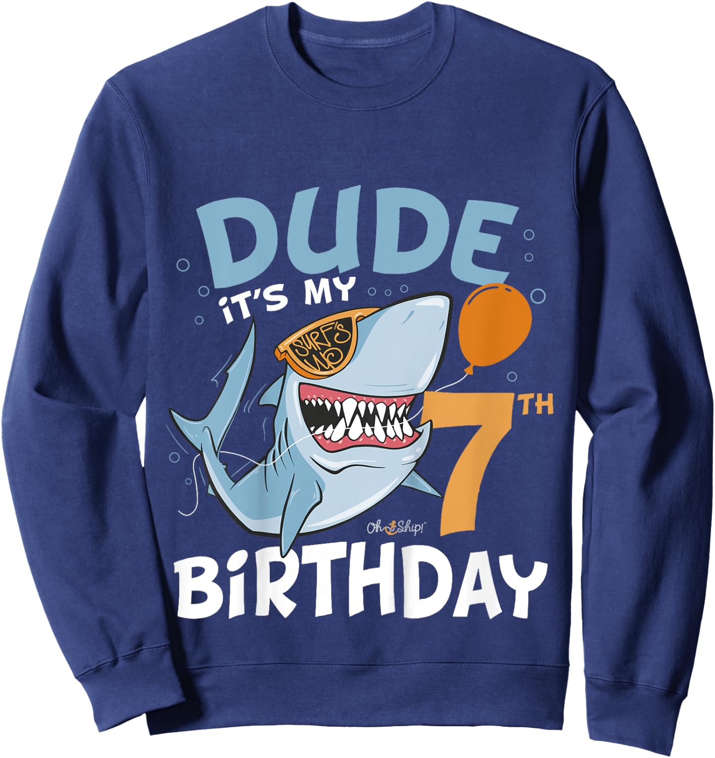 Kids Dude it's my 7th Birthday - 7th Shark Birthday Boy Sweatshirt - Sweatshirt | Navy