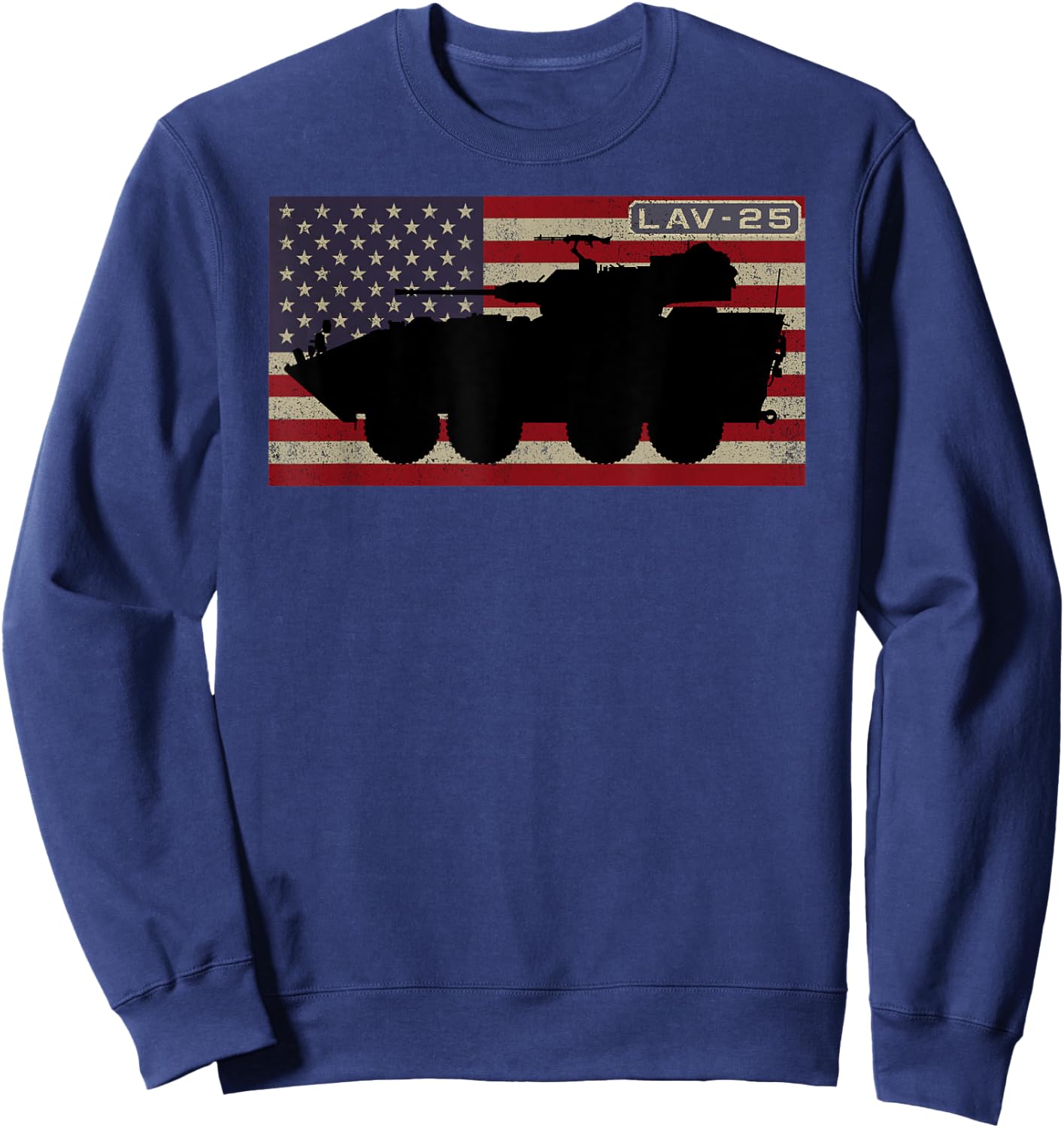 Military Vehicles on Flags by Maljay LAV-25 Amphibious Armored Vehicle American Flag Black -Adults Small Classic Fit Short Sleeve Cotton 60%, Polyester 40% Sweatshirt - Sweatshirt | Navy