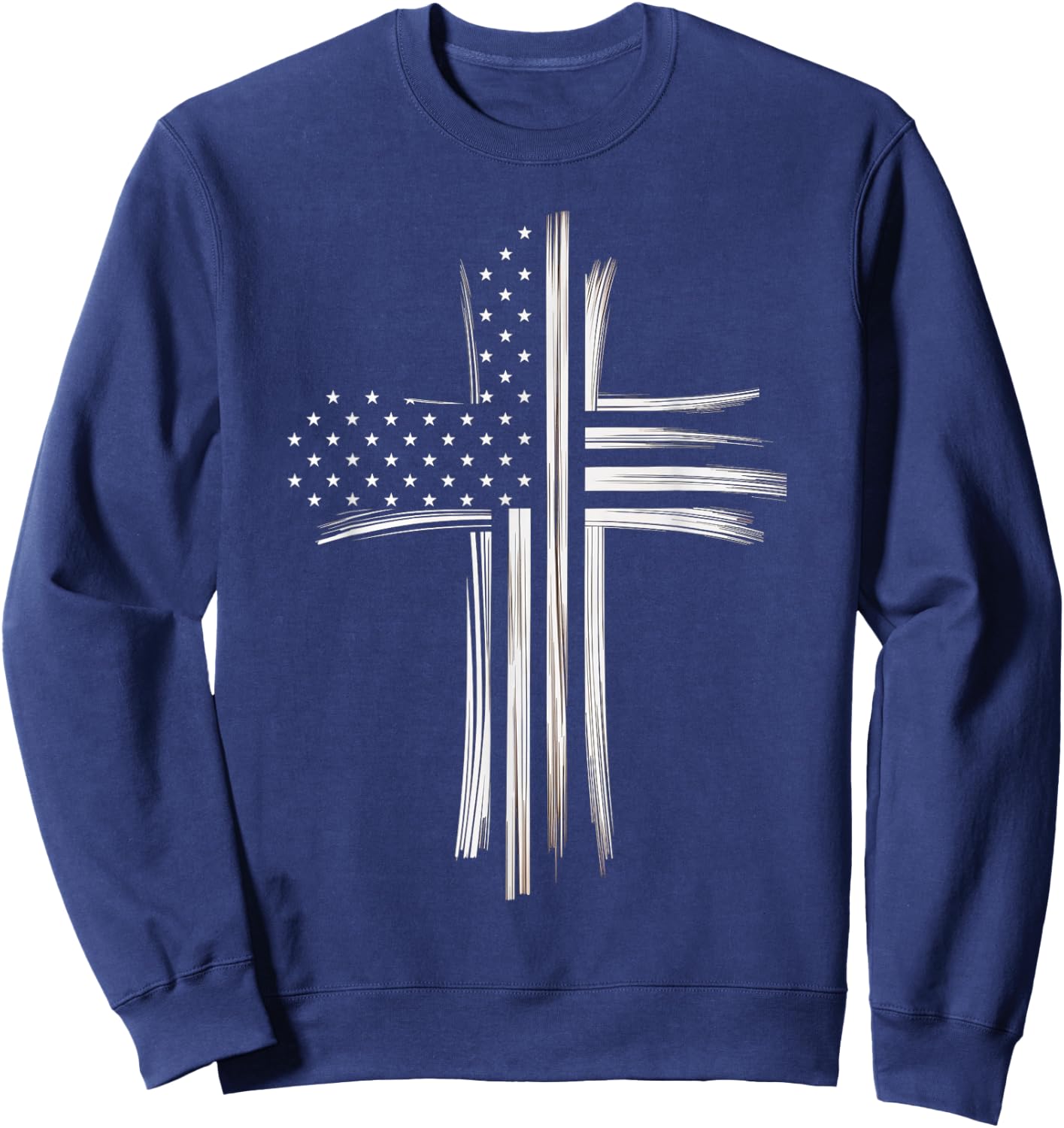 Christian Cross American Flag Faith USA Patriot Sweatshirt - Sweatshirt | Navy