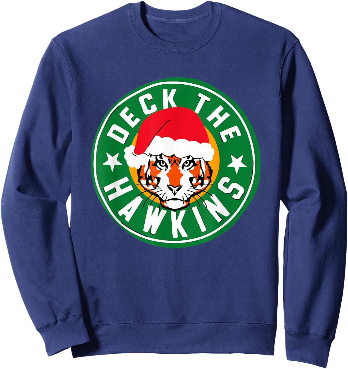 Stranger Things Christmas Deck The Hawkins Big Chest Badge Sweatshirt - Sweatshirt | Navy
