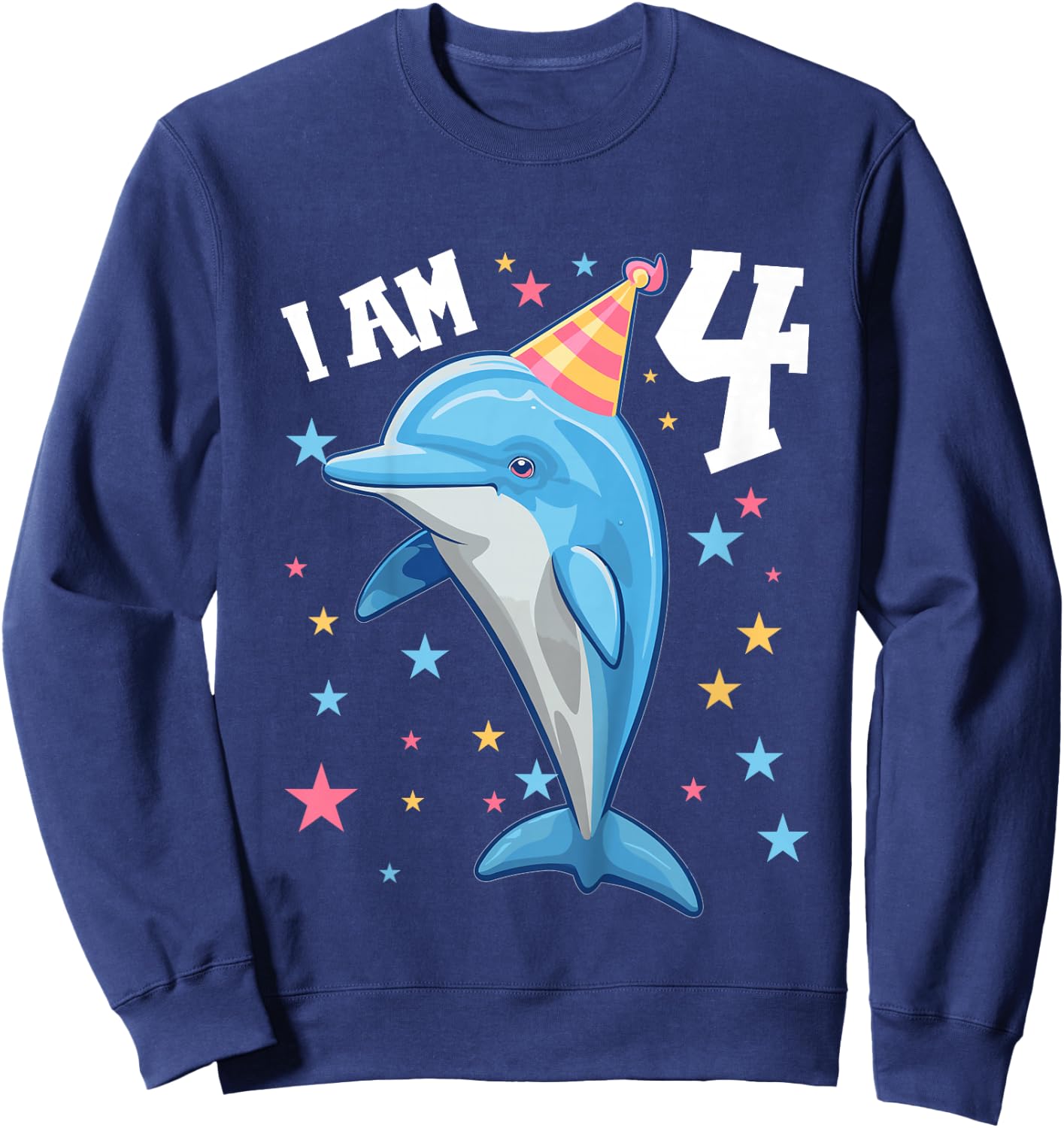 Kids 4 Years old Boy or Girl Dolphins 4th birthday Dolphin Sweatshirt - Sweatshirt | Navy
