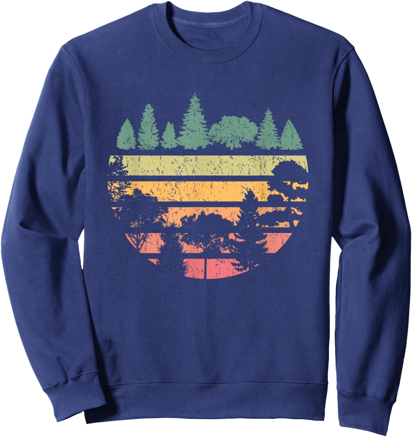 Forest Trees Retro Sunset Vintage Graphic Hiking Camping Sweatshirt - Sweatshirt | Navy